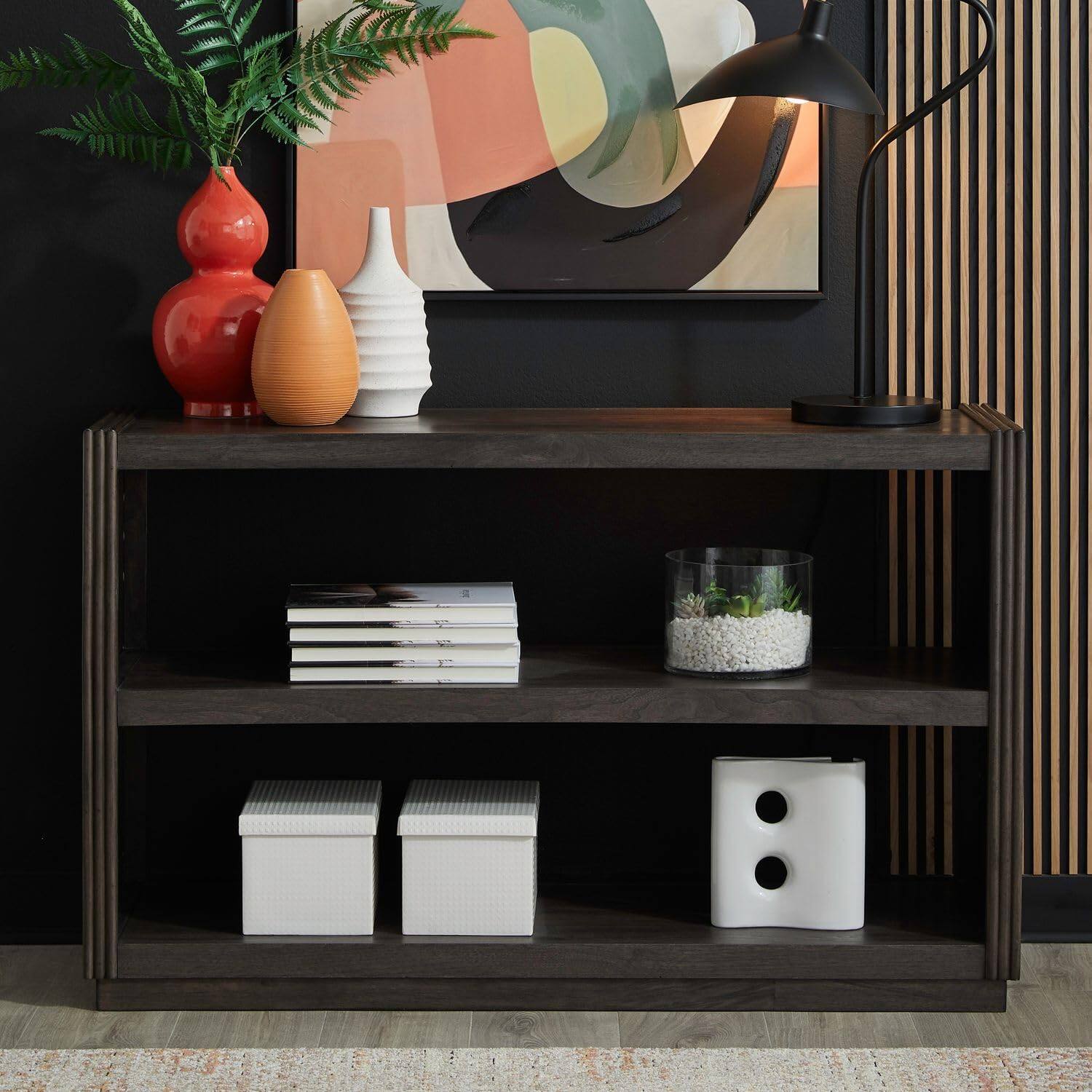 Angle. Liberty Furniture Industries - Modern Edge Sofa Table for Living Room Storage Display - Caffe Brown - Caffe.