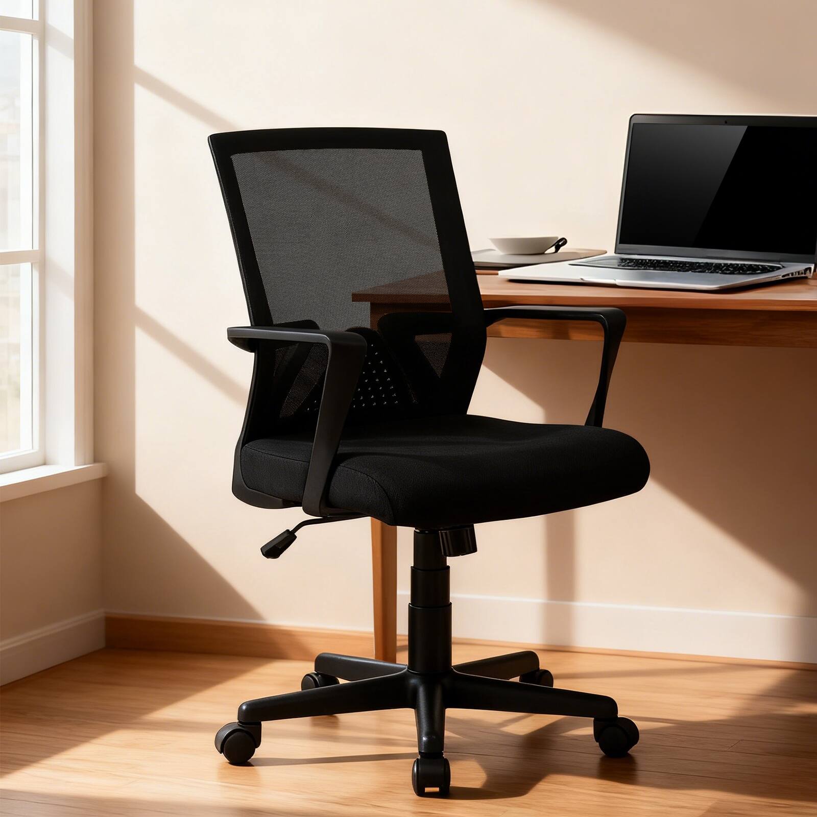 Alt View 1. Gymax - Gymax Ergonomic Office Chair Mid Back Desk Chair w/ Breathable Mesh Fabric & Sponge-Filled Seat - Black.