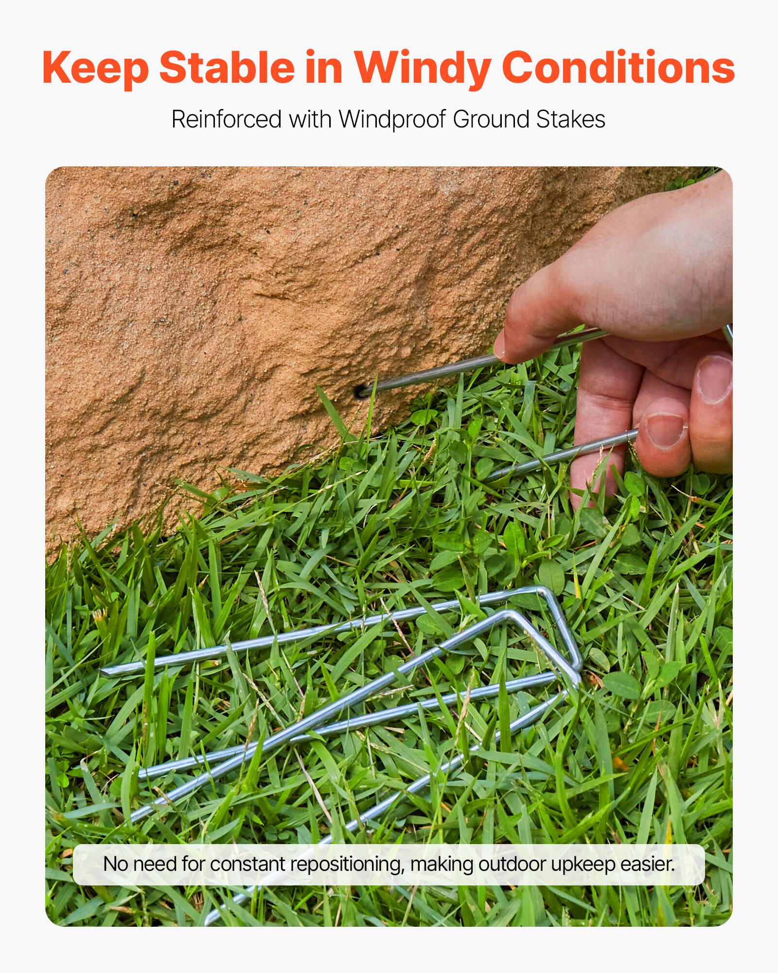 Keep Stable in Windy Conditions  
Reinforced with Windproof Ground Stakes  

No need for constant repositioning, making outdoor upkeep easier.