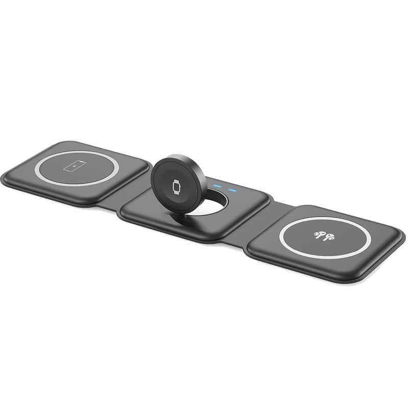 RISOKEYS - 3-in-1 Foldable Wireless Charger - Compact and Portable, Easy to Store, Ideal for Travel and Business Trips - Black