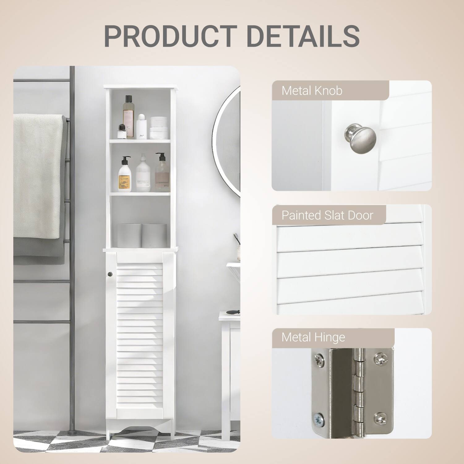 PRODUCT DETAILS

- Metal Knob
- Painted Slat Door
- Metal Hinge