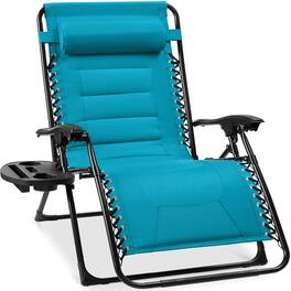 Best Choice Products - Oversized Padded Zero Gravity Chair, Folding Outdoor Patio Recliner w/ Side Tray - Aqua Blue
