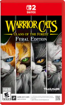 2 NINTENDO SWITCH WARRIOR CATS CLANS OF THE FOREST FERAL EDITION EVERYONE 10+ ENFANTS et ADULTES 10+ ESRB TRAILMARK GAMES TM X-GB Full game download via internet required. See back. GAME-KEY CARD Téléchargement du jeu complet (6 Go) via Internet nécessaire. Voir au verso. CARTE CLÉ DE JEU support.nintendo.com/switch2/gamekeycard - E10+ (Everyone 10+)