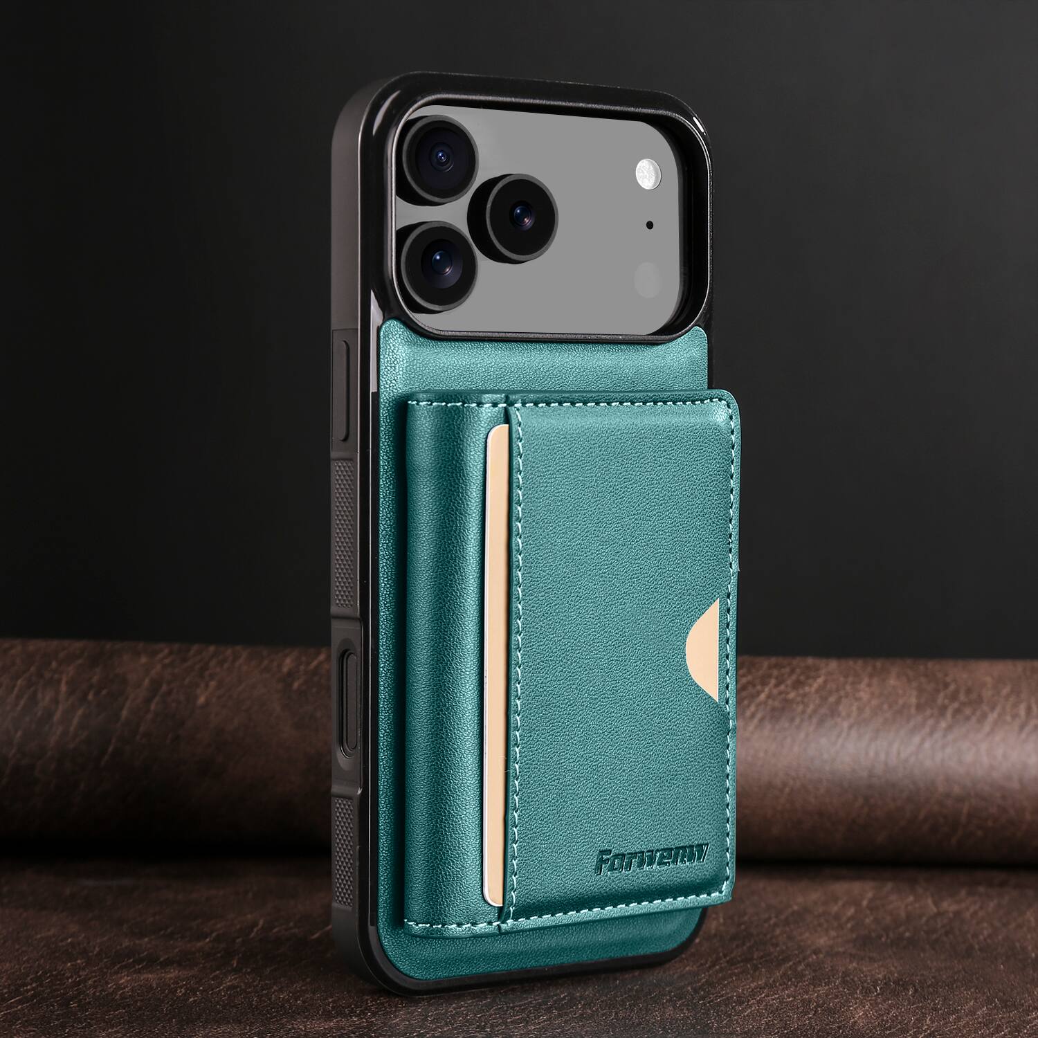 Alt View 1. Dteck - 2-in-1 Magnetic Detachable Wallet Case for Apple iPhone 17 Pro Max, PU Leather Shockproof Cover with Kickstand - Green.