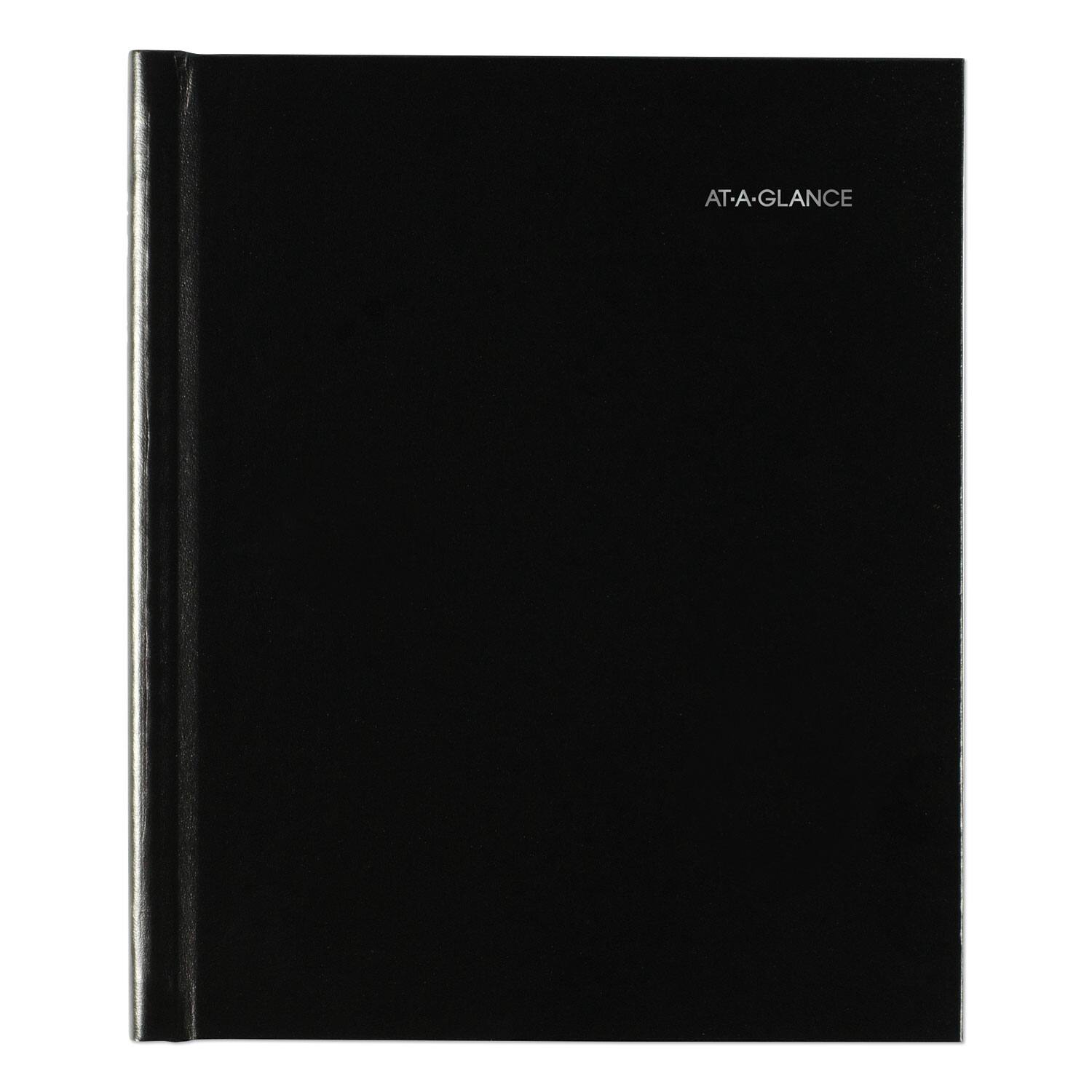 Left. AT-A-GLANCE - DayMinder Hard Cover Monthly Planner with Memo Section Unruled Blocks 8.5 x 7 Black Cover 12 Month Jan to Dec 2026.