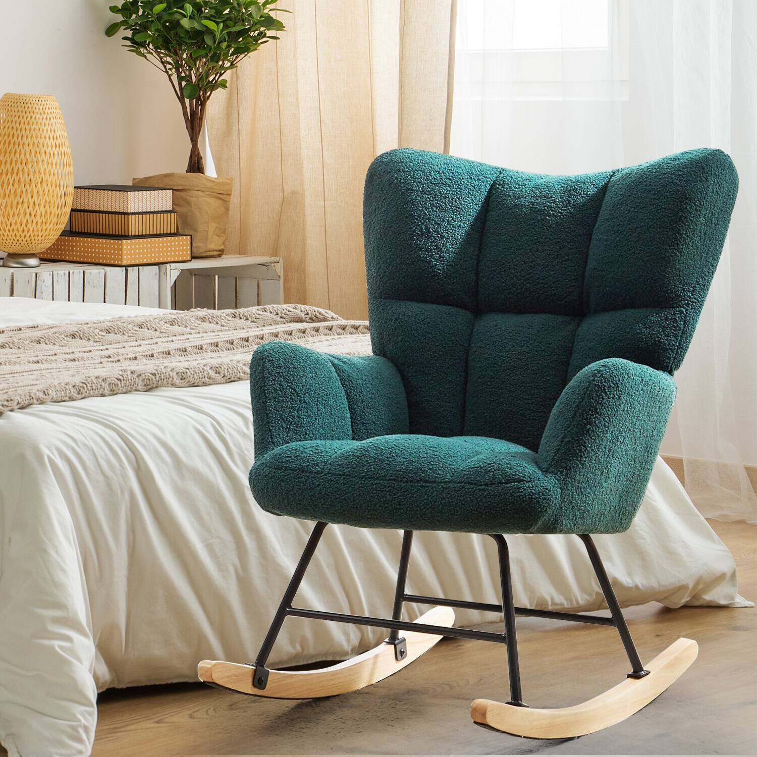 Alt View 3. IULULU - Rocking Chair, Ergonomic High Back, Comfy Seat with Side Support - Green.