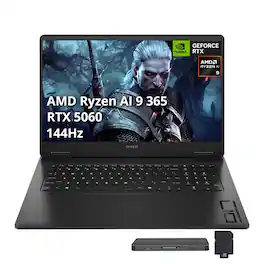 HP - Omen 17 17.3" FHD Gaming Laptop,Ryzen AI 9 365,32GB DDR5,1TB SSD+1TB Dock Set,GeForce RTX 5060,Win 11 Pro - Black
