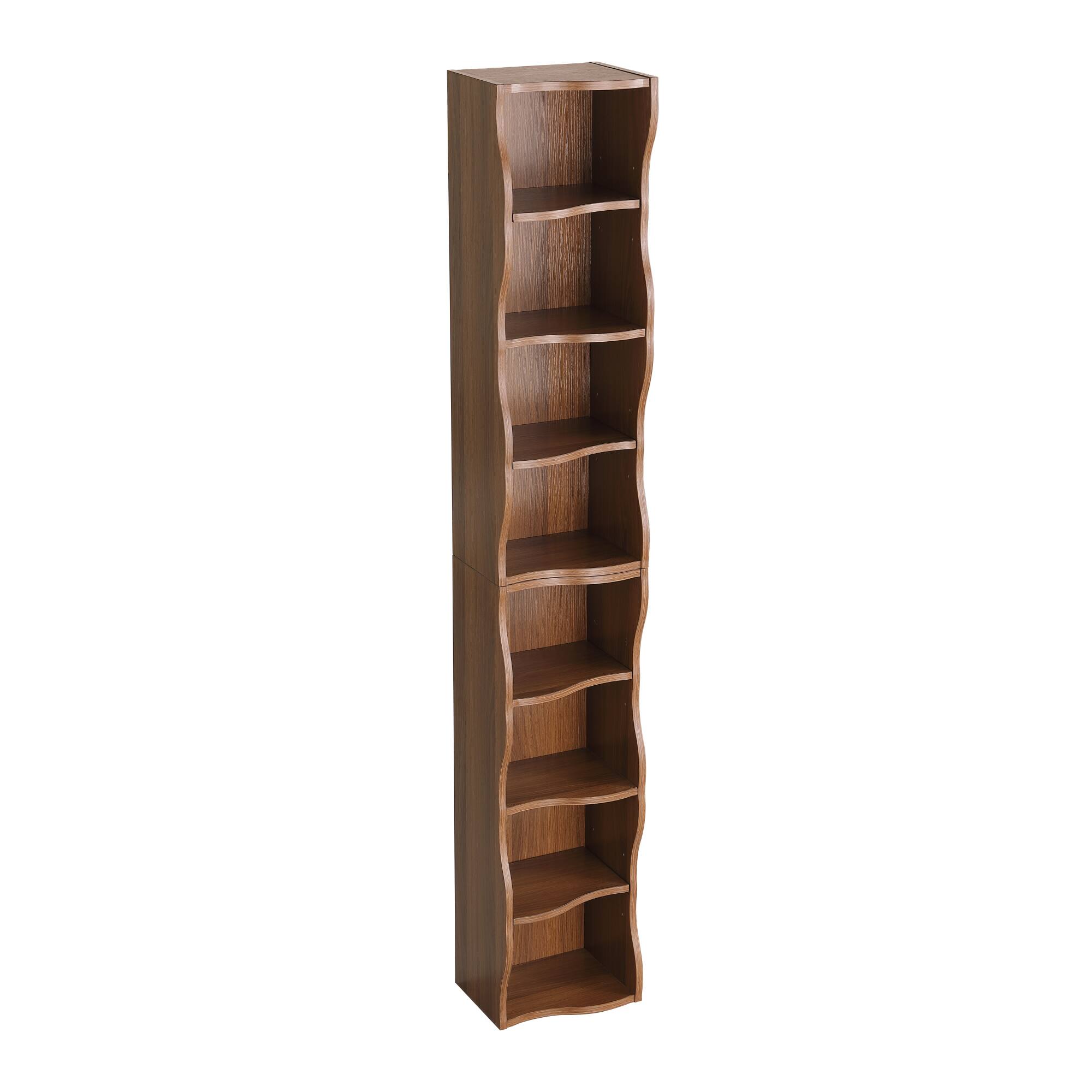 Alt View 7. GOODSILO - Ultra-Thin Adjustable Shelf Bookcase with Wavy Border Design for Home and Office Storage Solutions - Walnut.