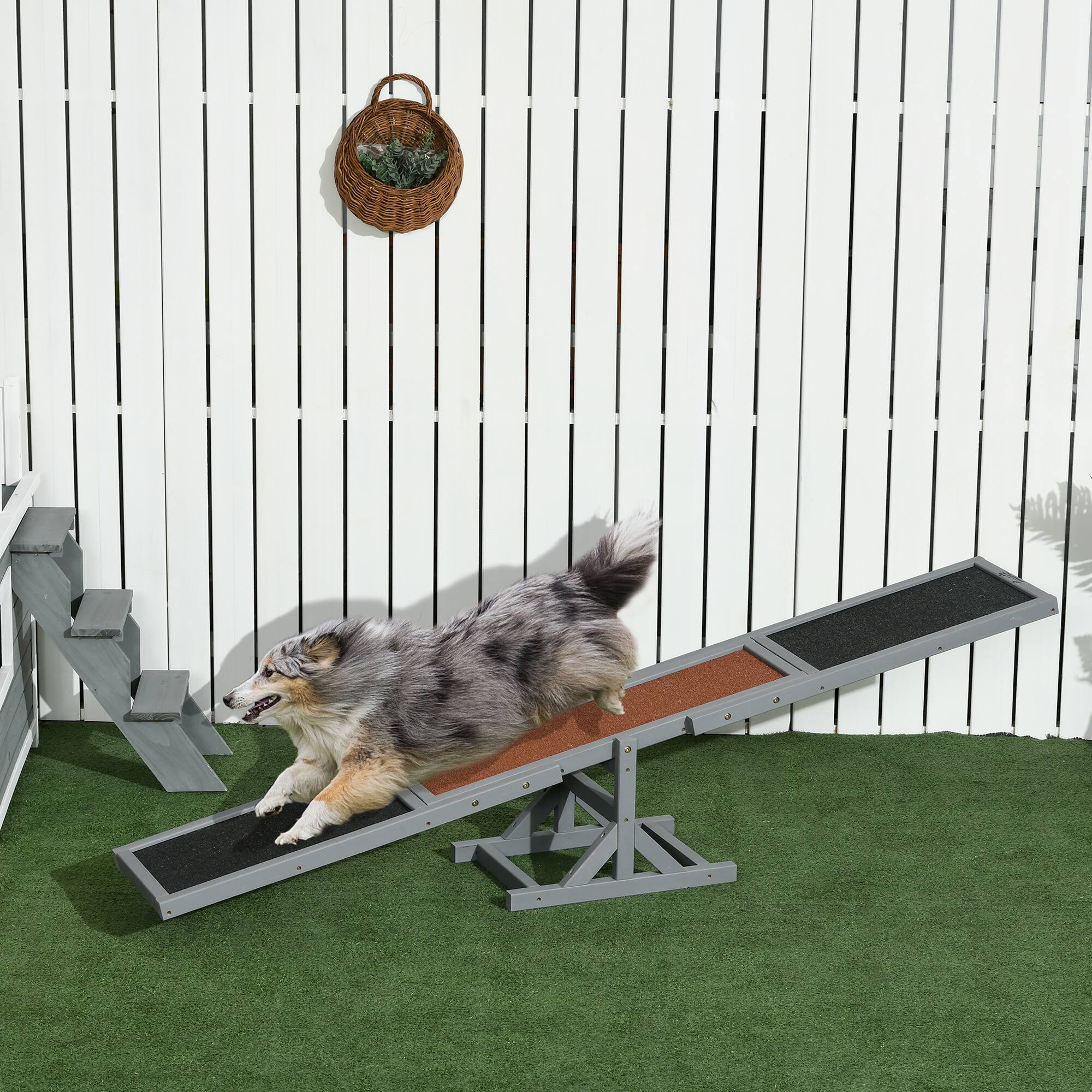 Alt View 1. Pawhut - Wooden Dog Agility Seesaw for Training and Exercise - Gray.