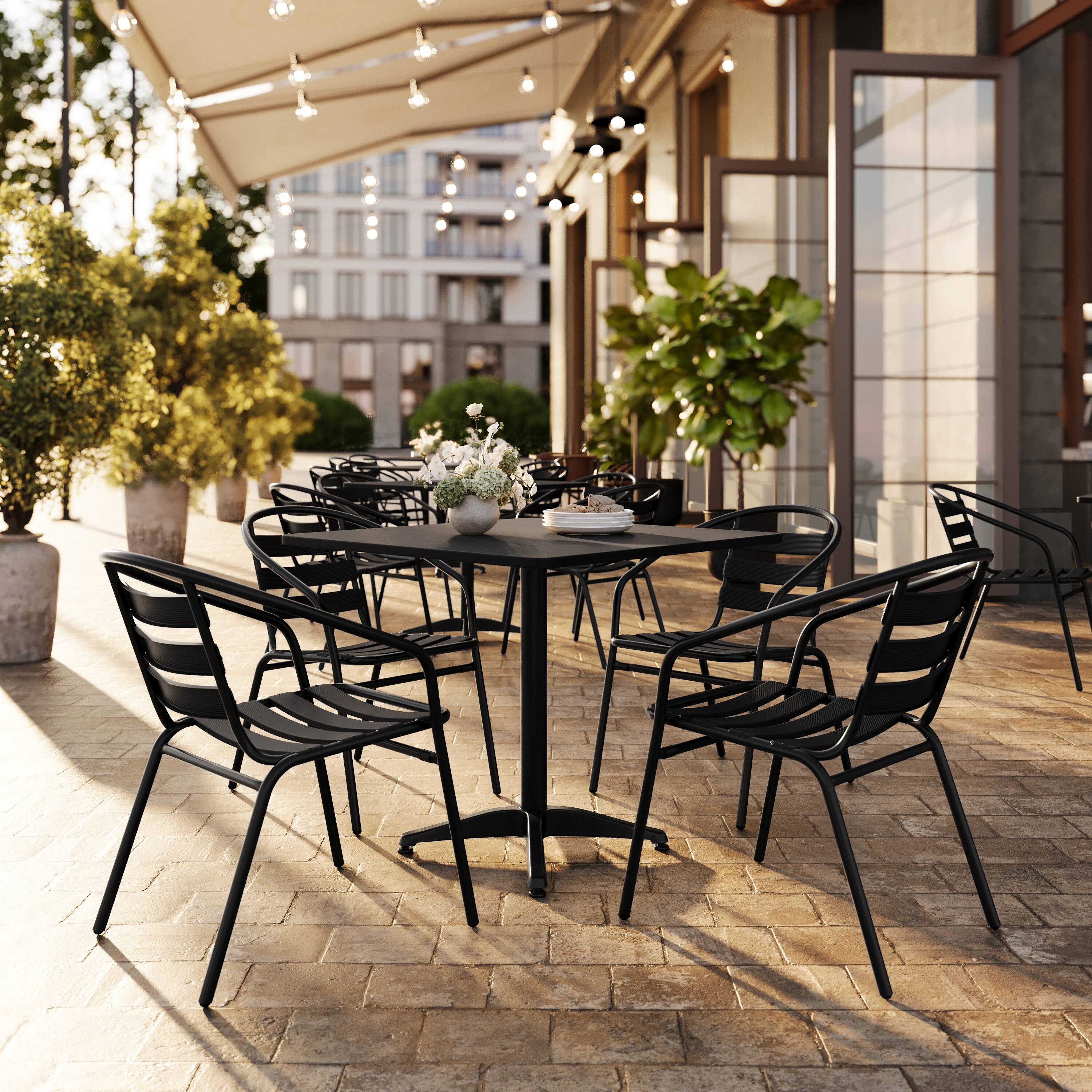 Alt View 1. Flash Furniture - Lila 31.5'' Black Square Aluminum Indoor-Outdoor Table Set with 4 Black Slat Back Chairs - Black.