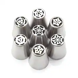 Kitcheniva - Flower Pastry Piping Tips Icing Nozzles Set 7 Pcs - Silver