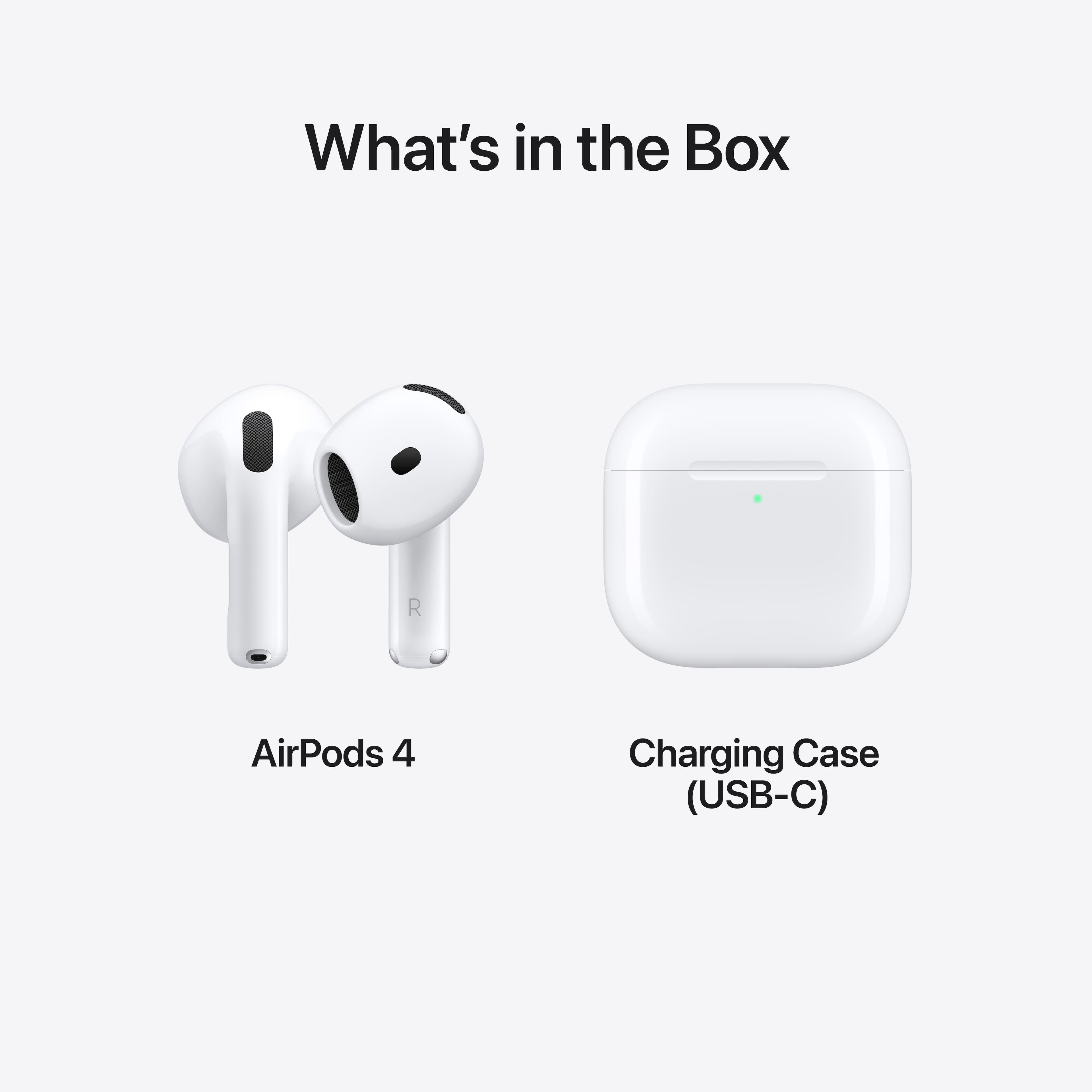 What's in the Box: AirPods 4 and Charging Case (USB-C).