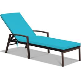 Gymax - Adjustable Rattan Chaise Recliner Lounge Chair Patio Outdoor w/ Turquoise Cushion - as pic