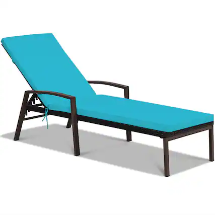 Front. Gymax - Gymax Adjustable Rattan Chaise Recliner Lounge Chair Patio Outdoor w/ Turquoise Cushion - as pic.