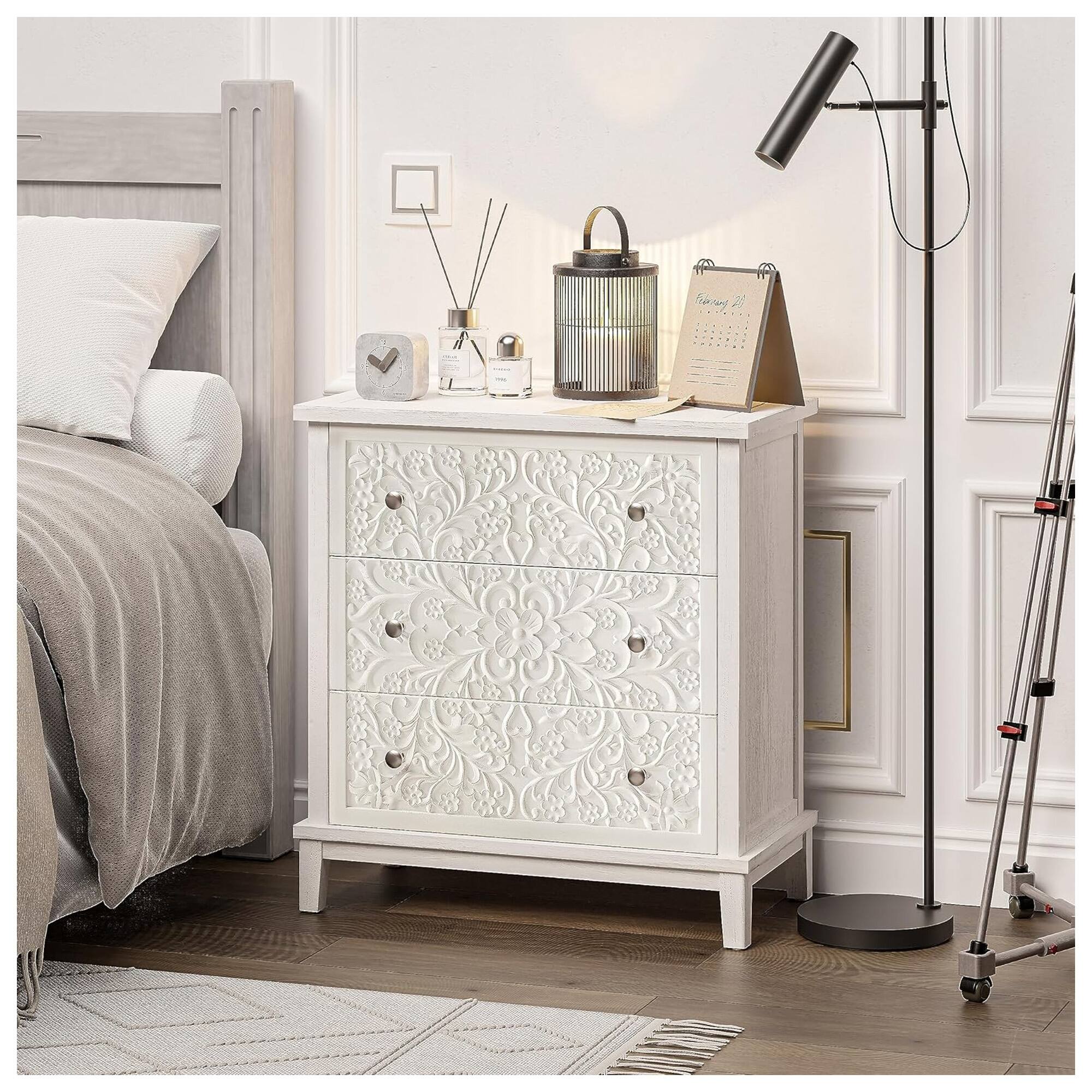 Alt View 4. COZAYH - COZAYH 3-Drawer Flower Motif Dresser for Home & Bedroom, Fully Assembled, White - White.
