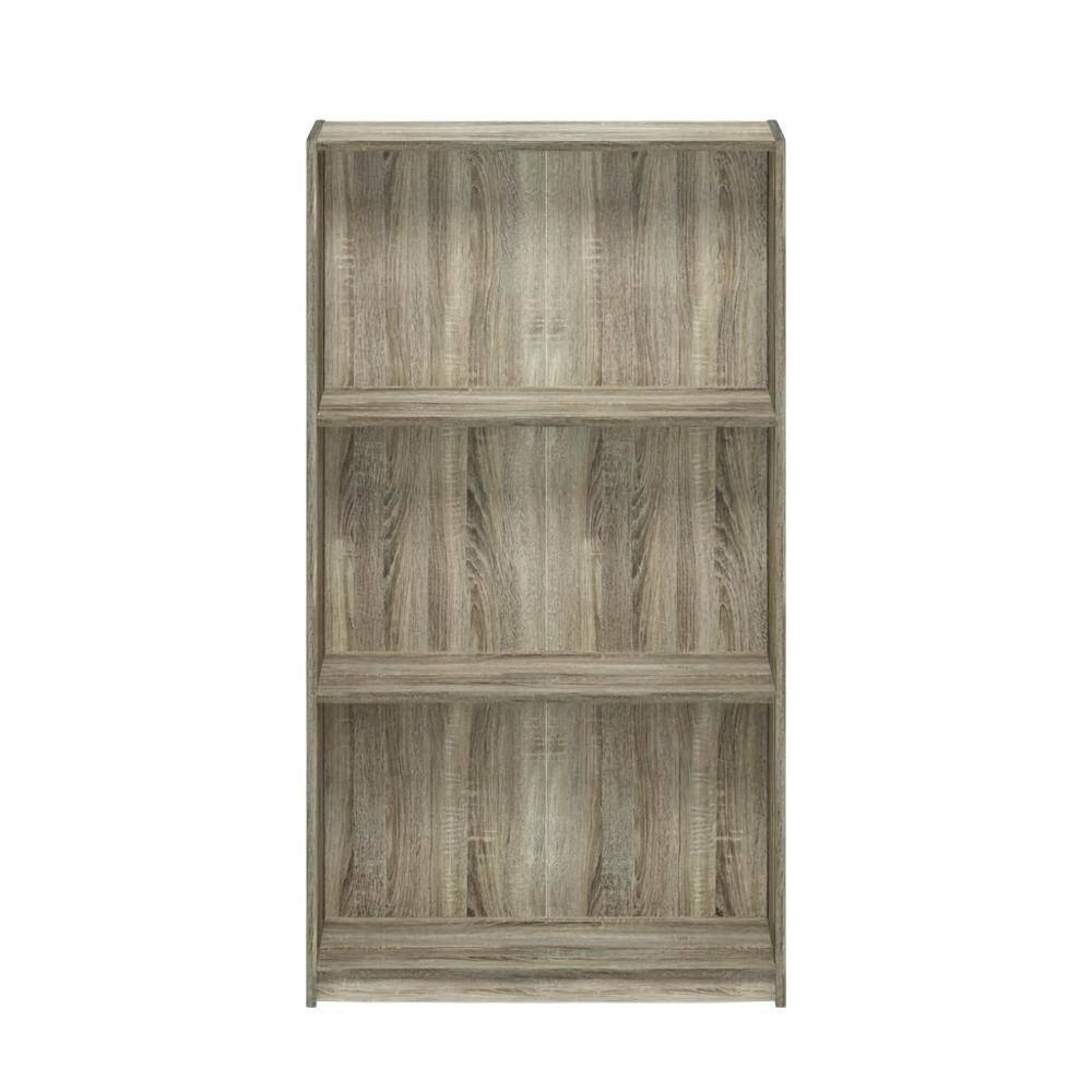 Back. FurniFact - 3-Tier Bookcase with Sonoma Oak Finish, Durable Wood Shelves for Home Storage - Sonoma Oak.