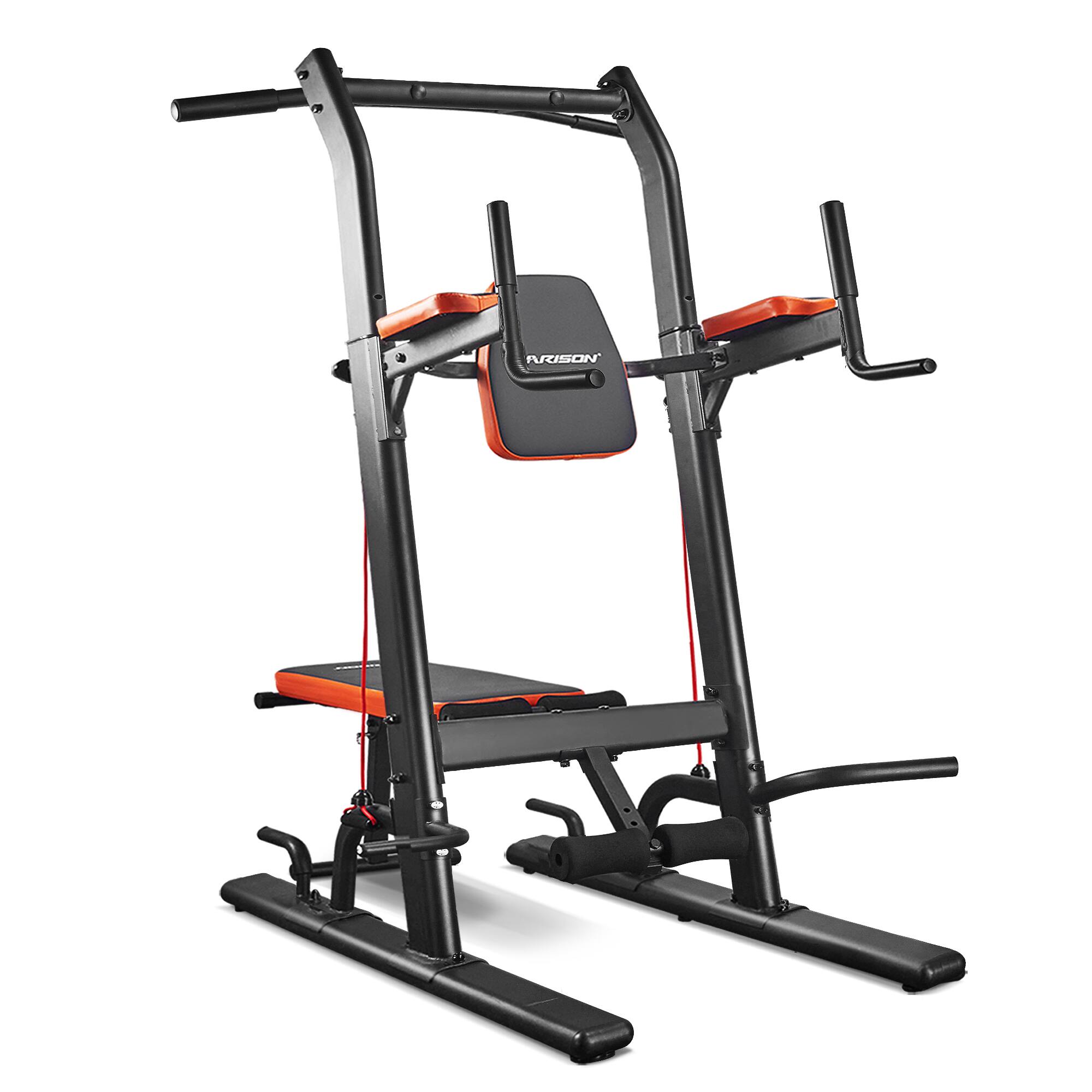 Front. HARISON - HARISON Multifunction Power Tower with Bench, Pull Up Bar & Dip Station for Home Gym Strength Training (BBG408) - black.