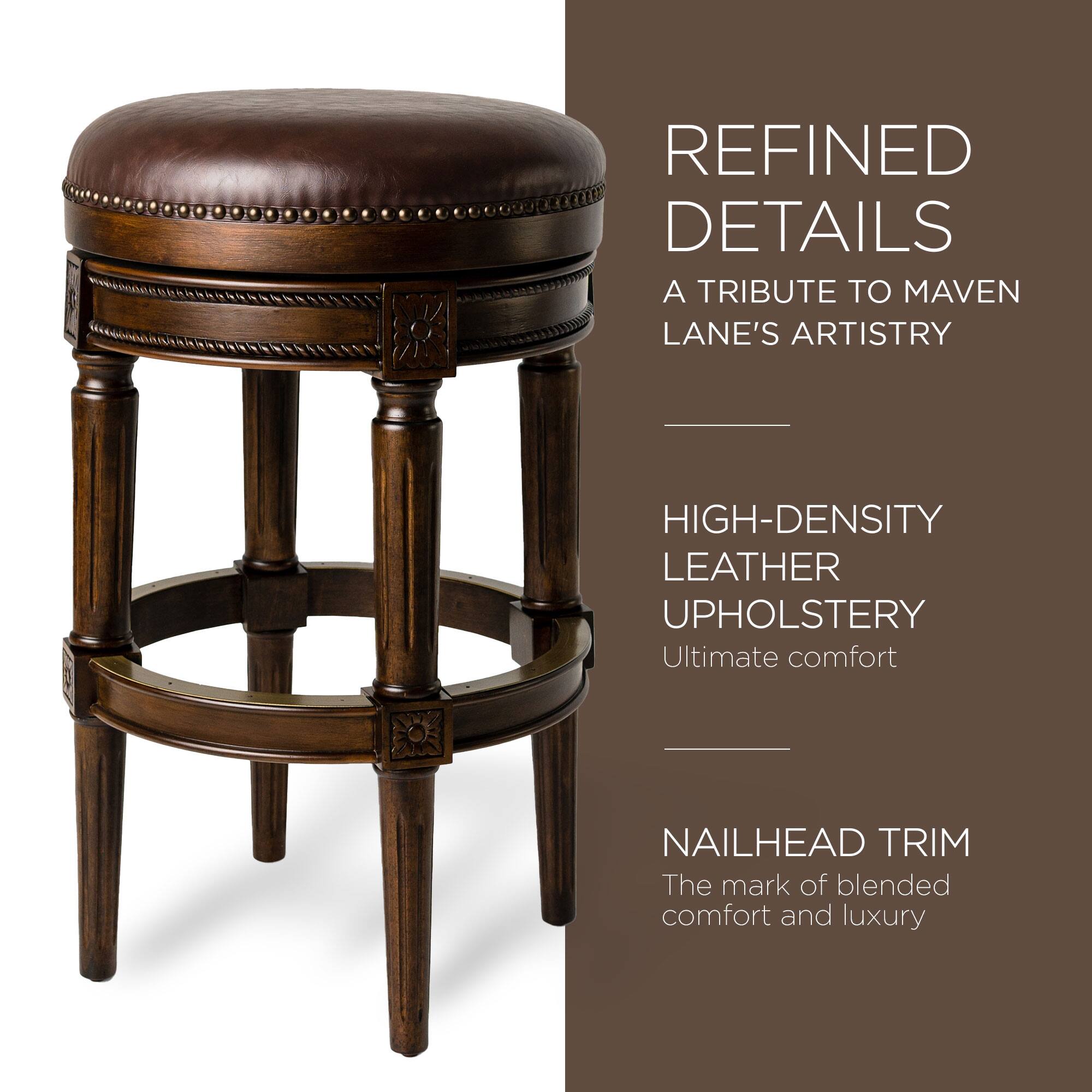REFINED DETAILS  
A TRIBUTE TO MAVEN LANE'S ARTISTRY  

HIGH-DENSITY LEATHER UPHOLSTERY  
Ultimate comfort  

NAILHEAD TRIM  
The mark of blended comfort and luxury