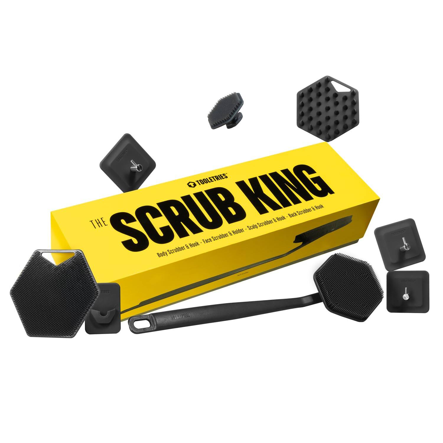 TOOLETRIES THE SCRUB KING & Rook Back to Scrubber & Bonk THE Scalp Scrubber 6 Baider Face Scrubber 6 Rook Bady Scrubber T2