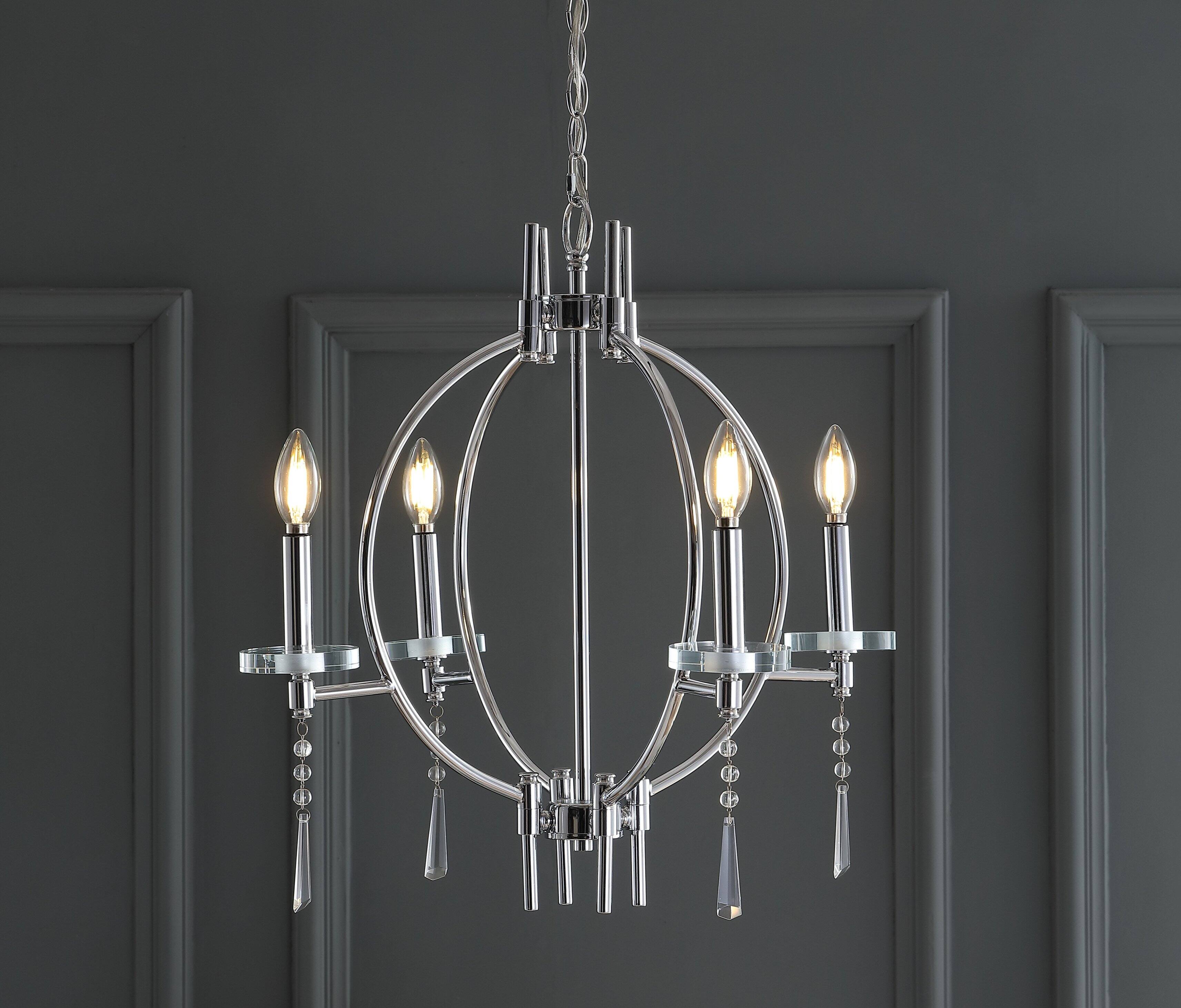 Alt View 1. Jonathan Y - Laura 23" Crystal/Metal LED Chandelier, Chrome - Chrome.
