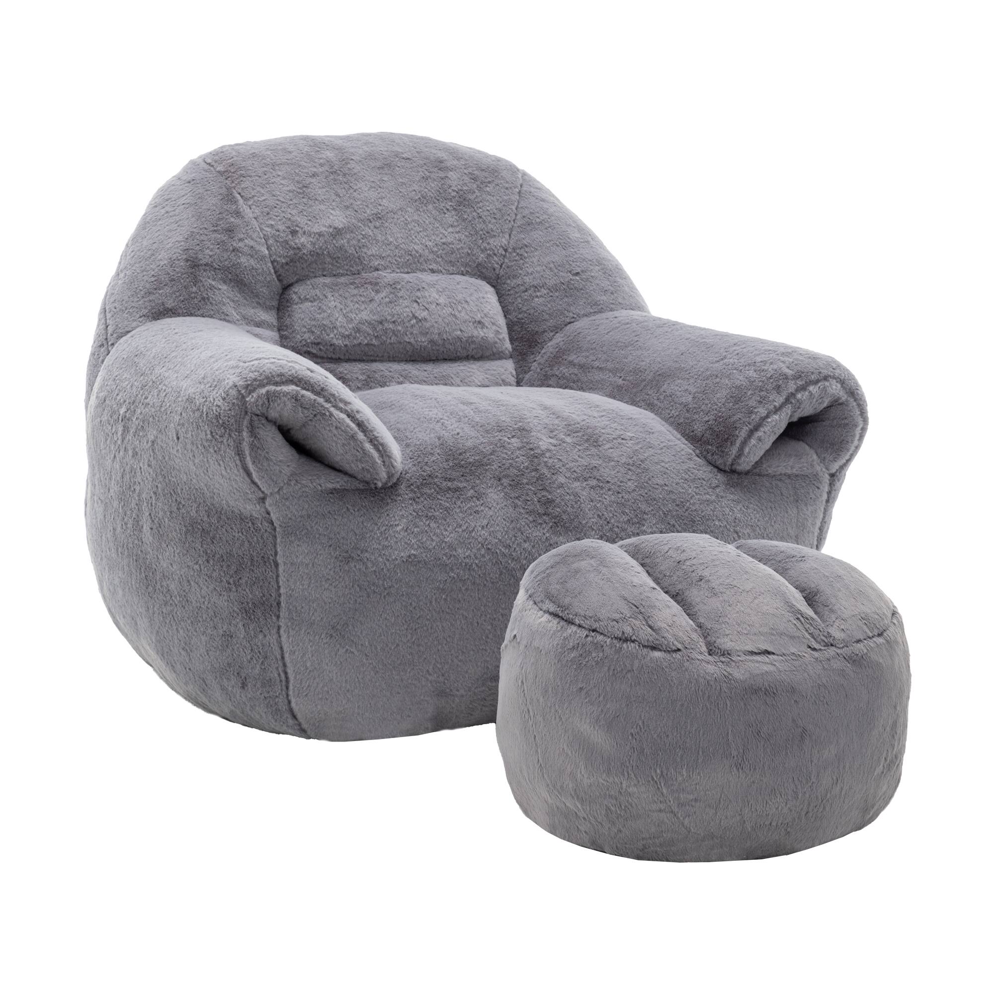 Alt View 8. GOODSILO - Comfy Bean Bag Chair with Back Support & Footstool | Soft Faux Fur Floor Sofa for Adults & Kids - Dark Gray.