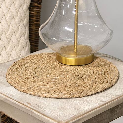 Angle. BreeBe - Natural Straw Round Mat 14" Dia. - Natural.
