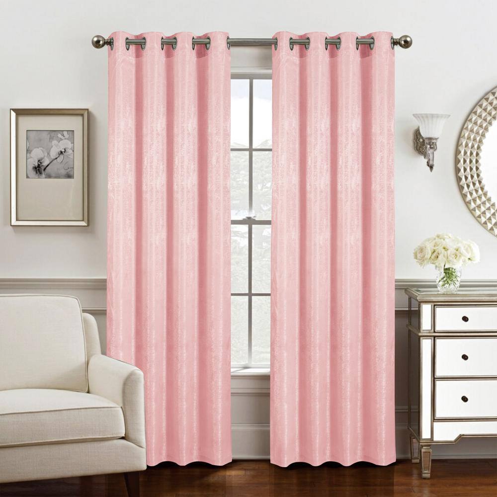 Angle. Olivia Gray - Olivia Gray Roxy Two Tone Jacquard Grommet Curtain Panel - 54x84", Blush - Blush.
