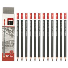 Unique Bargains - 24pcs 12B Drawing Pencils Hexagonal Pre-sharpened for Sketching Writing Art Artists Beginners - Red/Black
