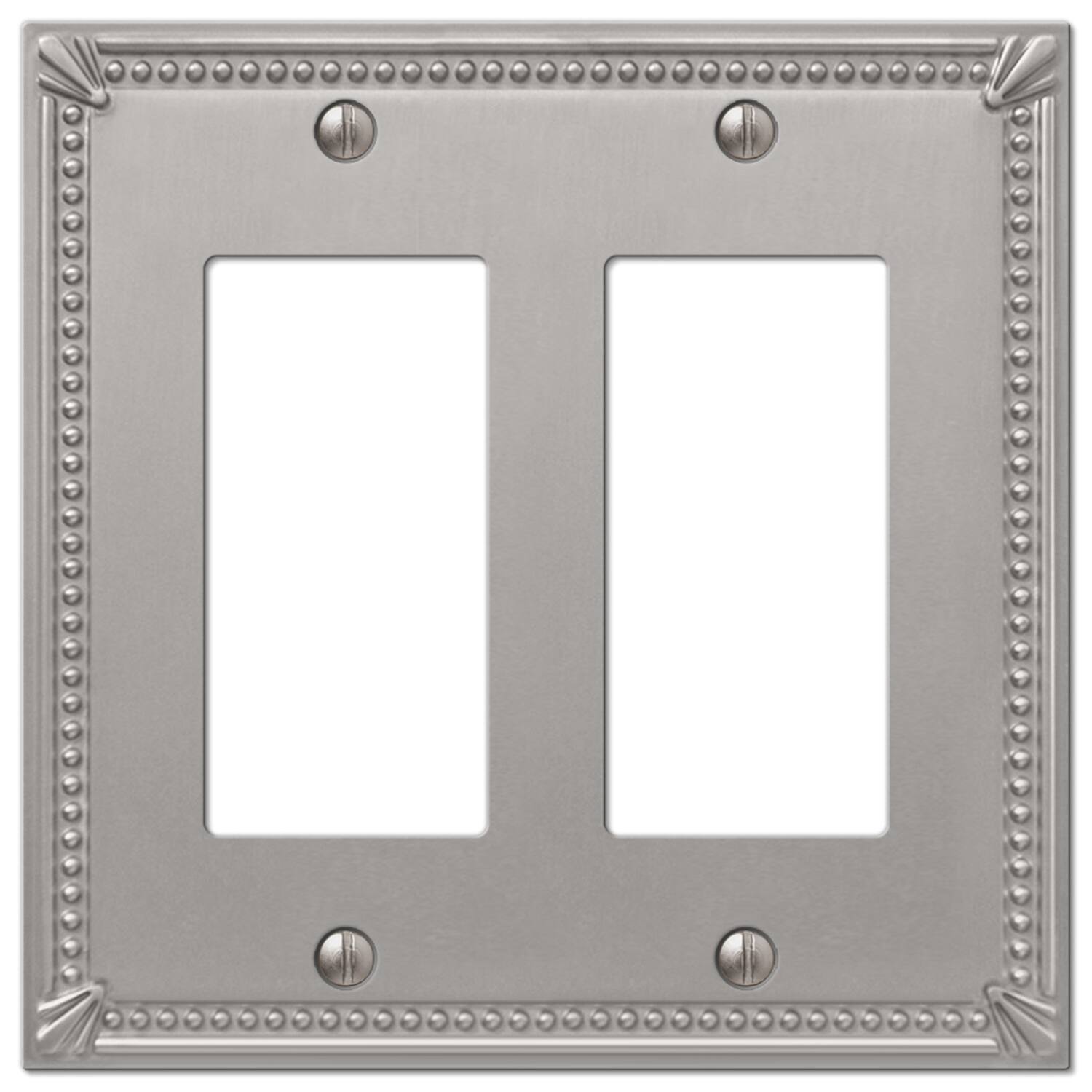 Angle. AMERELLE - Amerelle Imperial Bead Brushed Nickel 2 gang Metal Decorator Wall Plate 1 pk - Nickel.