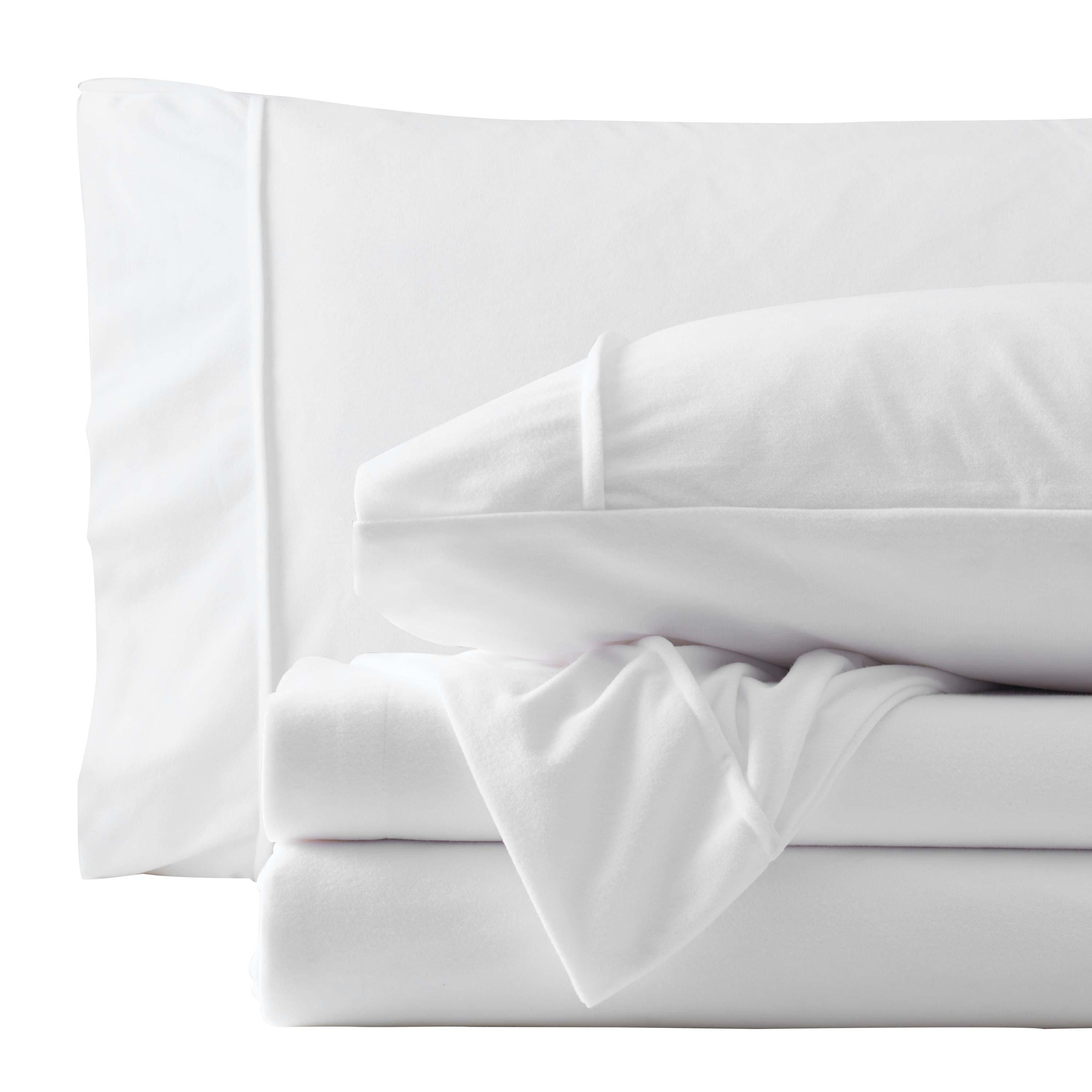 Angle. Sweet Home Collection - Solid Flannel Sheets Warm and Cozy Extra Deep Pockets, King - White.