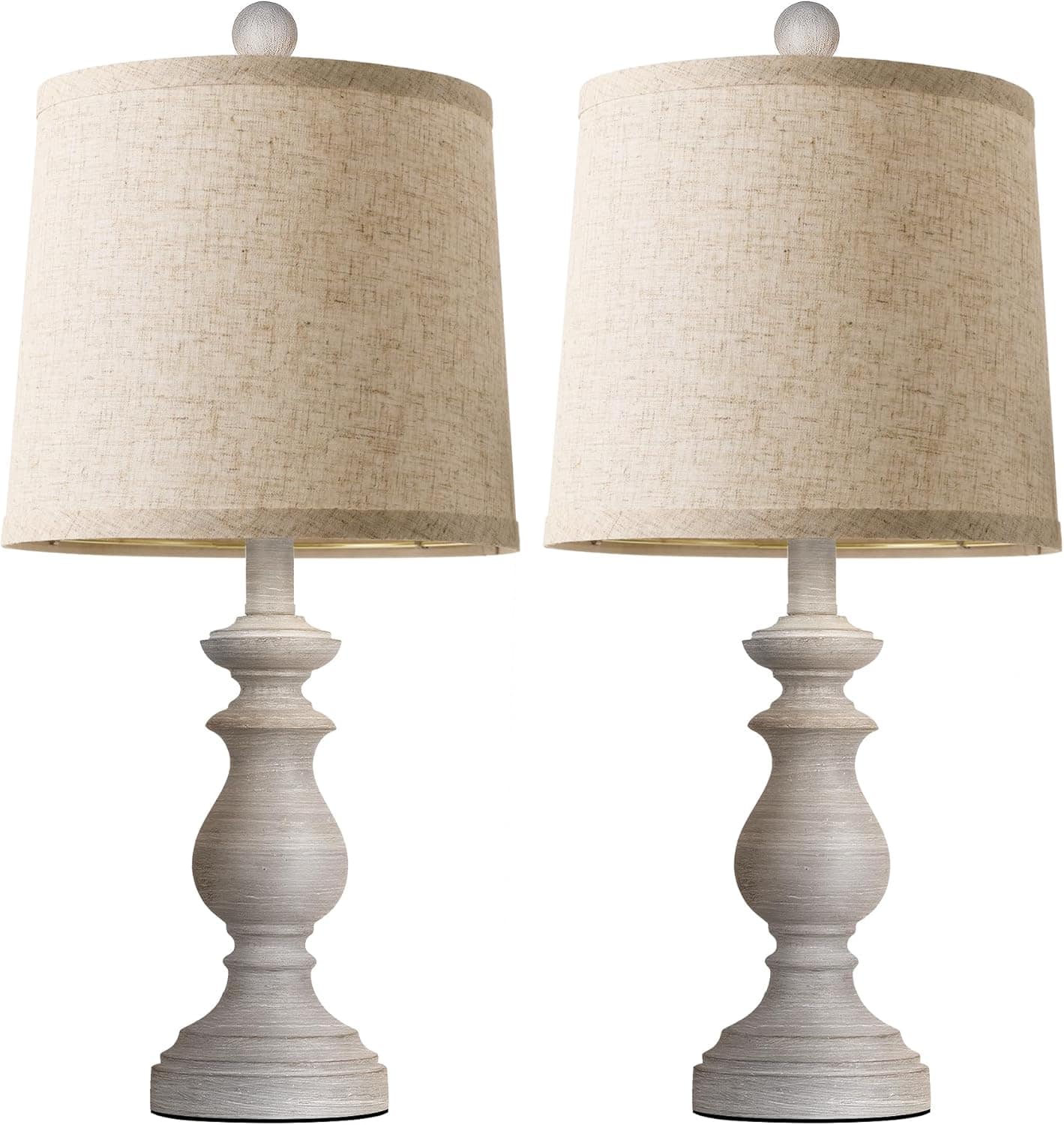 FINEAK - Rustic Farmhouse Table Lamps Set of 2 with Linen Shades - Antique Grey