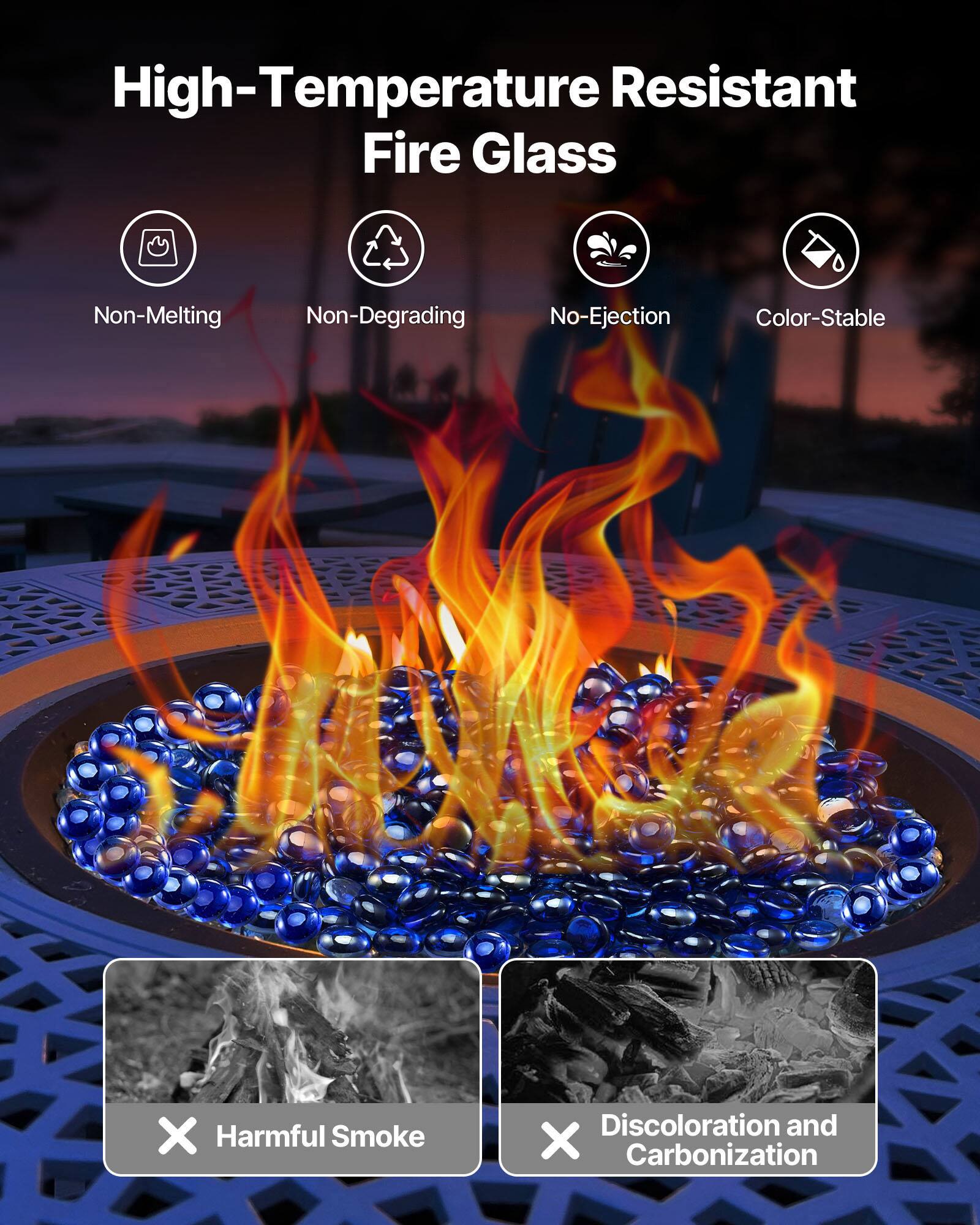 High-Temperature Resistant Fire Glass

- Non-Melting
- Non-Degrading
- No-Ejection
- Color-Stable

X Harmful Smoke
X Discoloration and Carbonization