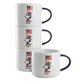 Peanuts - Raise the Flag 4 Piece 15 Ounce Stoneware Mug Set in White, Blue, and Red - White, Blue, Red