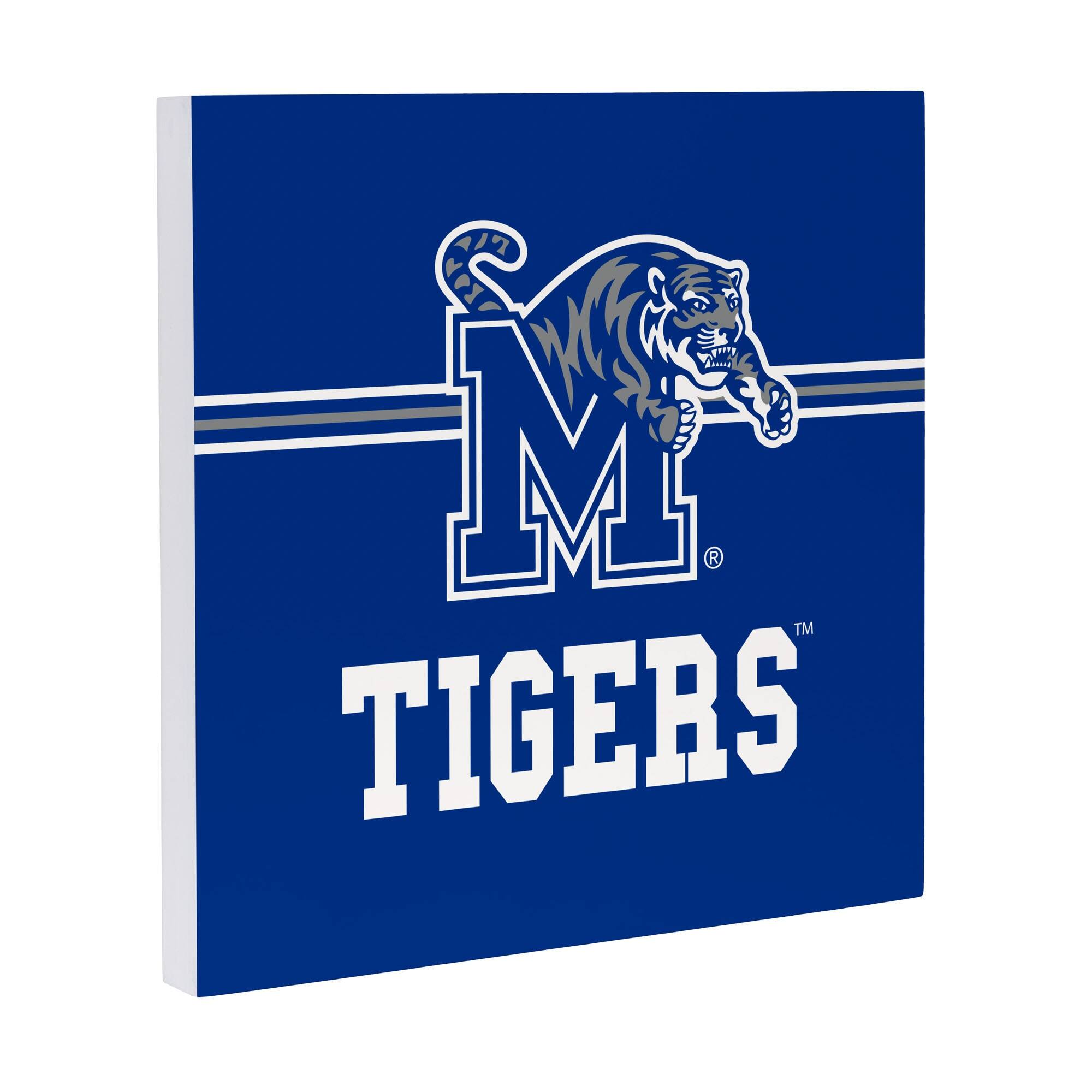 Alt View 1. Evergreen Enterprises - Memphis Tigers 12" x 12" Wood Wall Sign - Multicolor.