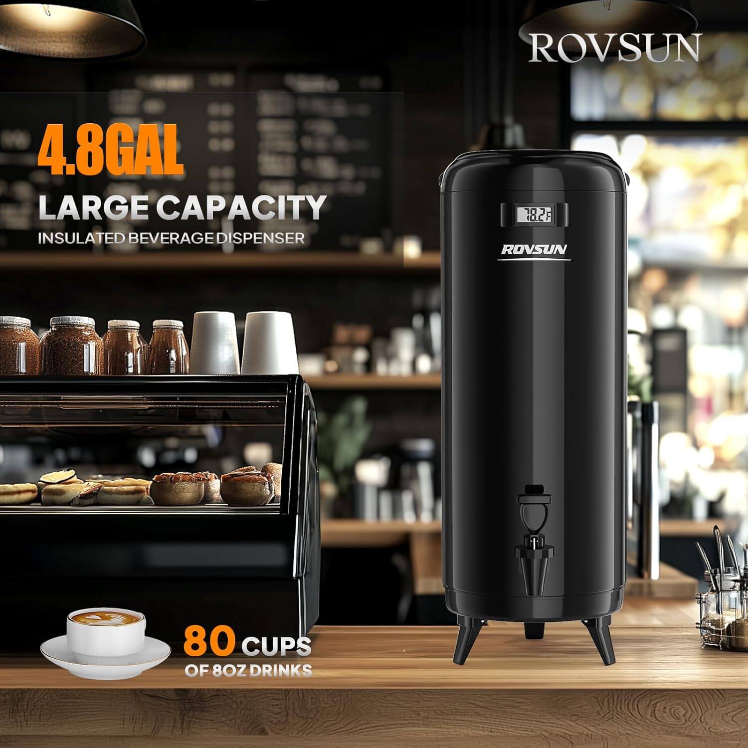 ROVSUN 4.8GAL LARGE CAPACITY INSULATED BEVERAGE DISPENSER  
80 CUPS OF 8OZ DRINKS