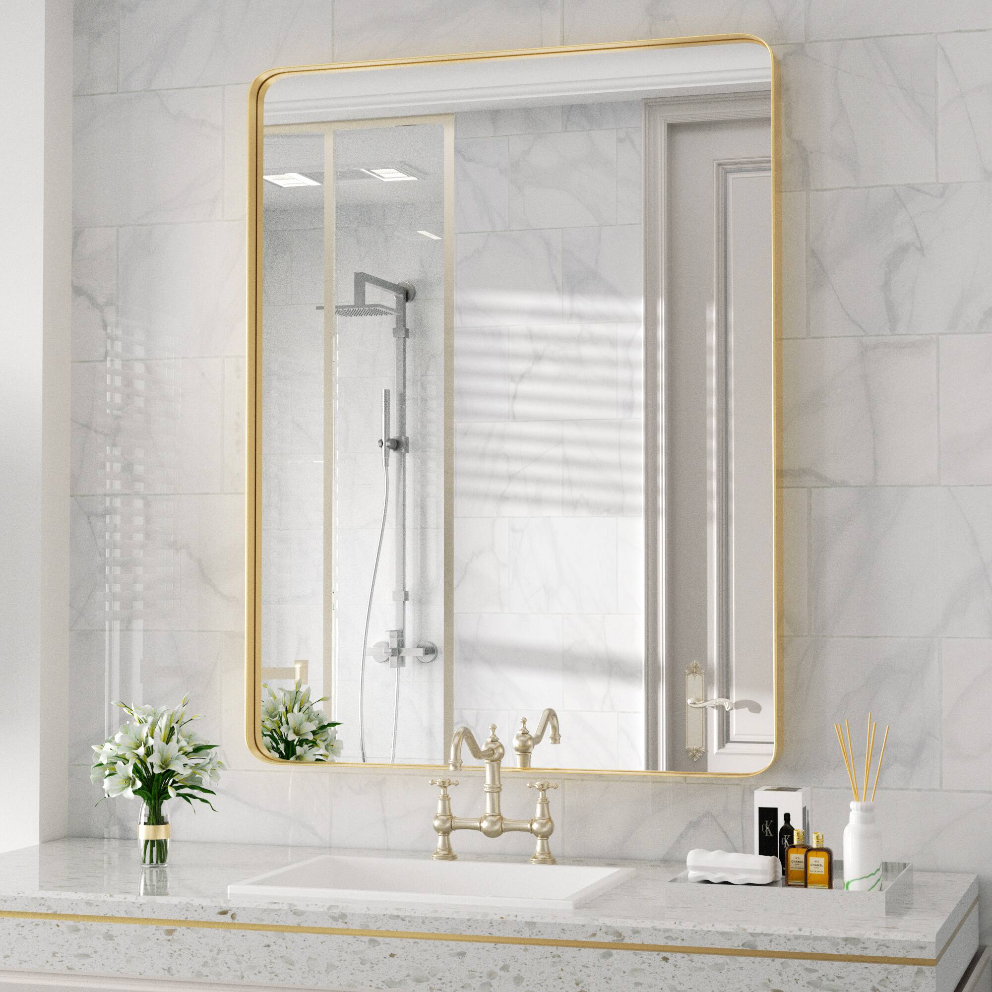 Alt View 3. PAIHOME - Refined Gold Stainless Steel Rectangular Wall Mirror - 304 Stainless Steel Bathroom Mirrors Modern Mirror - Gold-24x36 Inch.