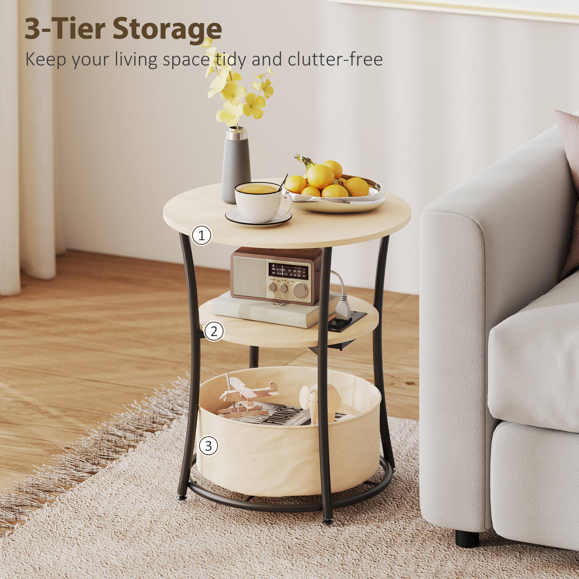 3-Tier Storage  
Keep your living space tidy and clutter-free  

1.  
2.  
3.