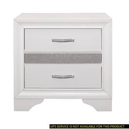 Loheer - White Nightstand with Drawers, Hidden Jewelry Storage, Silver Glitter Finish - White and Silver Glitter