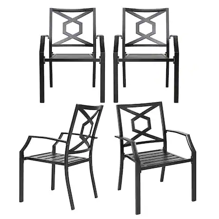 Front. Nuu Garden - Outdoor Patio 4-Piece Chair Set, Weather-Resistant Iron Frame, Powder-coated Finish for Indoor and Outdoor Space - Black.