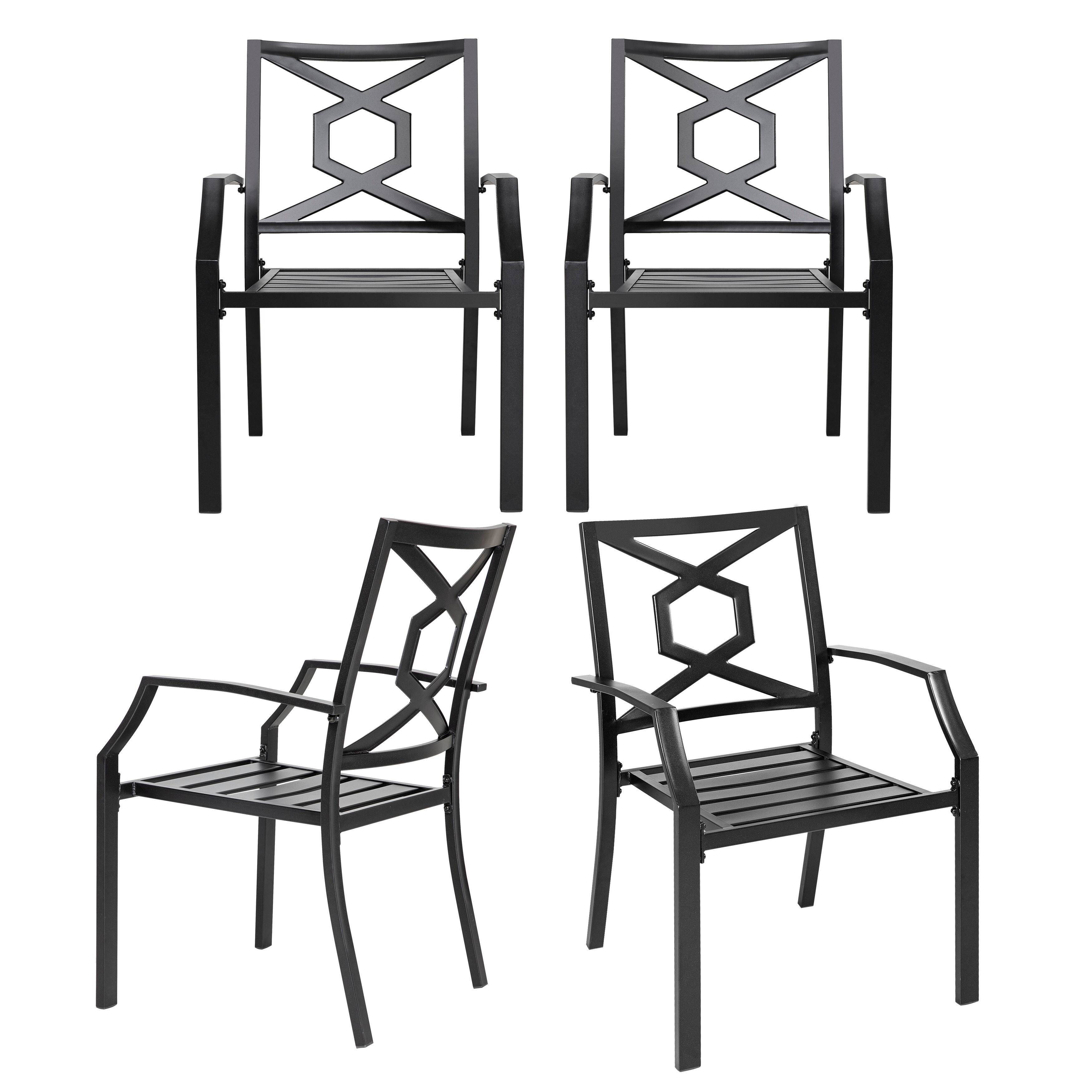 Front. Nuu Garden - Outdoor Patio 4-Piece Chair Set, Weather-Resistant Iron Frame, Powder-coated Finish for Indoor and Outdoor Space - Black.