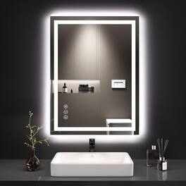 APRILSOUL - 32x24 Inch IP54 LED Bathroom Mirror Anti-Fog 3 Color Temp Touch Control - Brown