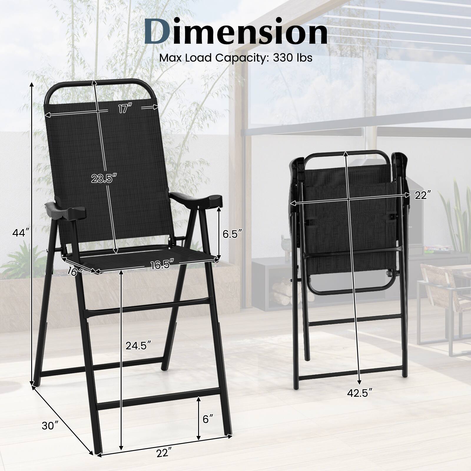 Dimension Max Load Capacity: 330 lbs

23.5"
22"
44"
6.5"
16"
16.5"
24.5"
42.5"
30"
6"
22"