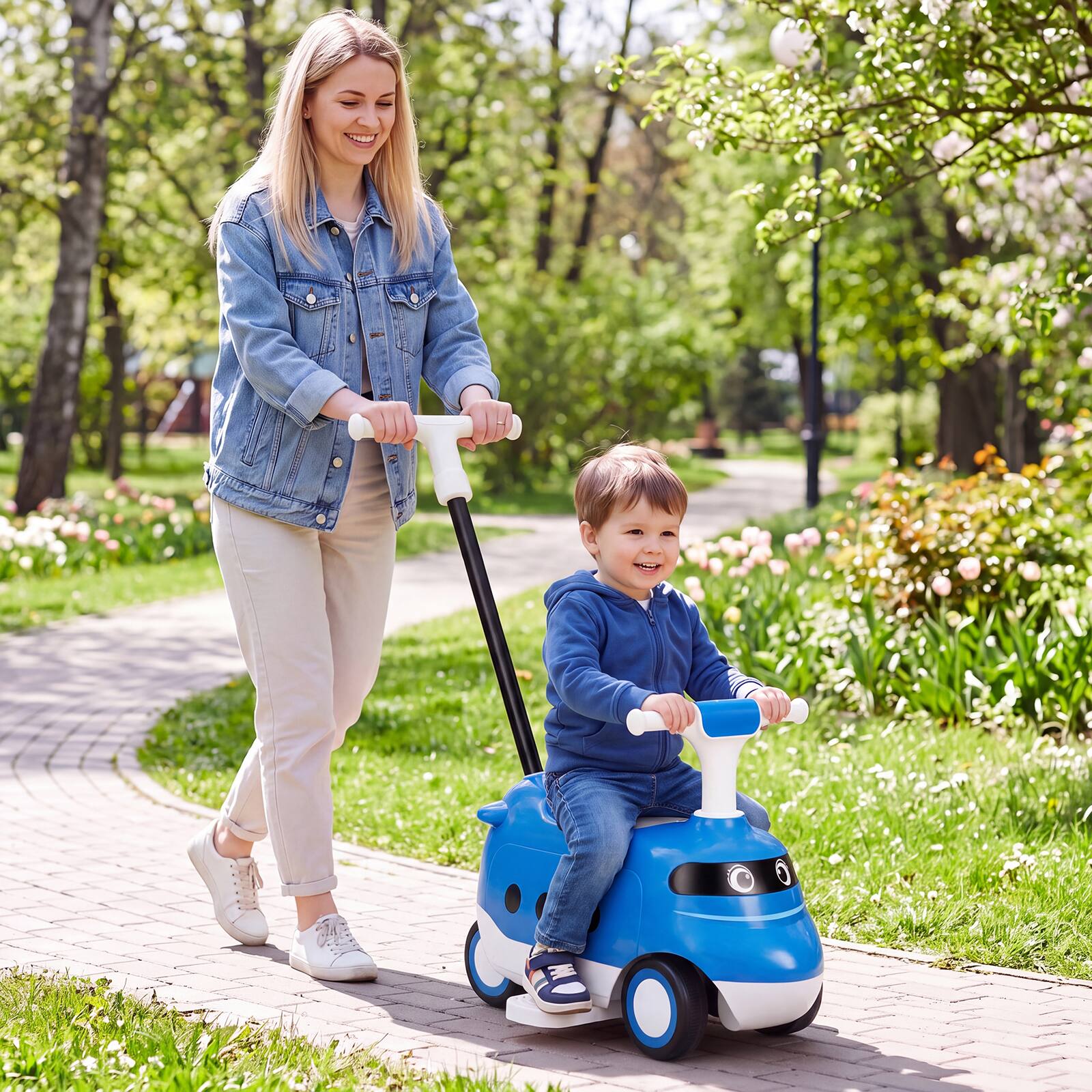Alt View 1. Costway - Costway 2-in-1 Ride On Push Car with Horn & Under-Seat Storage for Toddlers 3 Years Old - Blue + White.