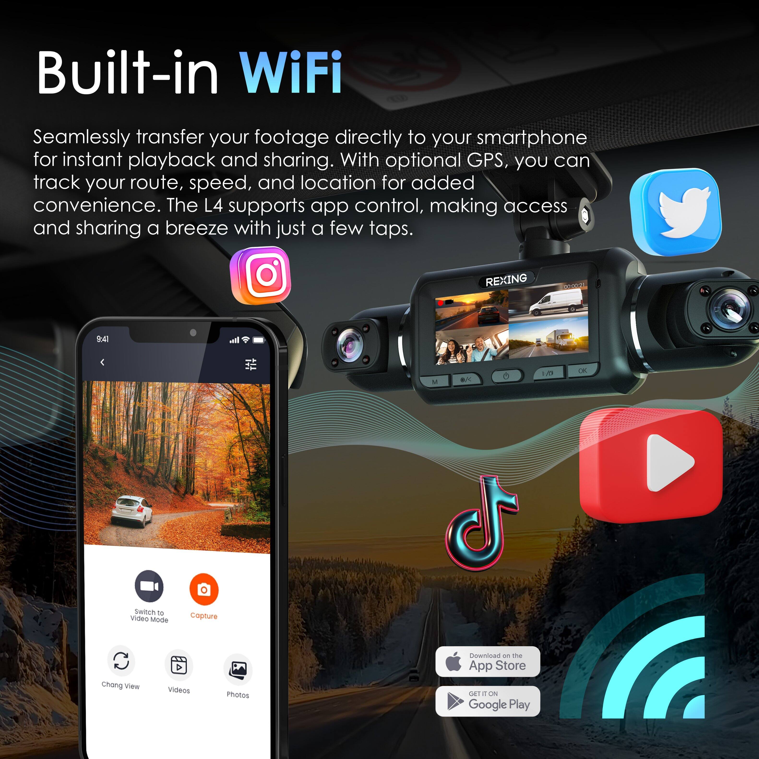 Built-in WiFi: Seamlessly transfer your footage directly to your smartphone for instant playback and sharing. With optional GPS, you can track your route, speed, and location for added convenience. The L4 supports app control, making access and sharing a breeze with just a few taps.