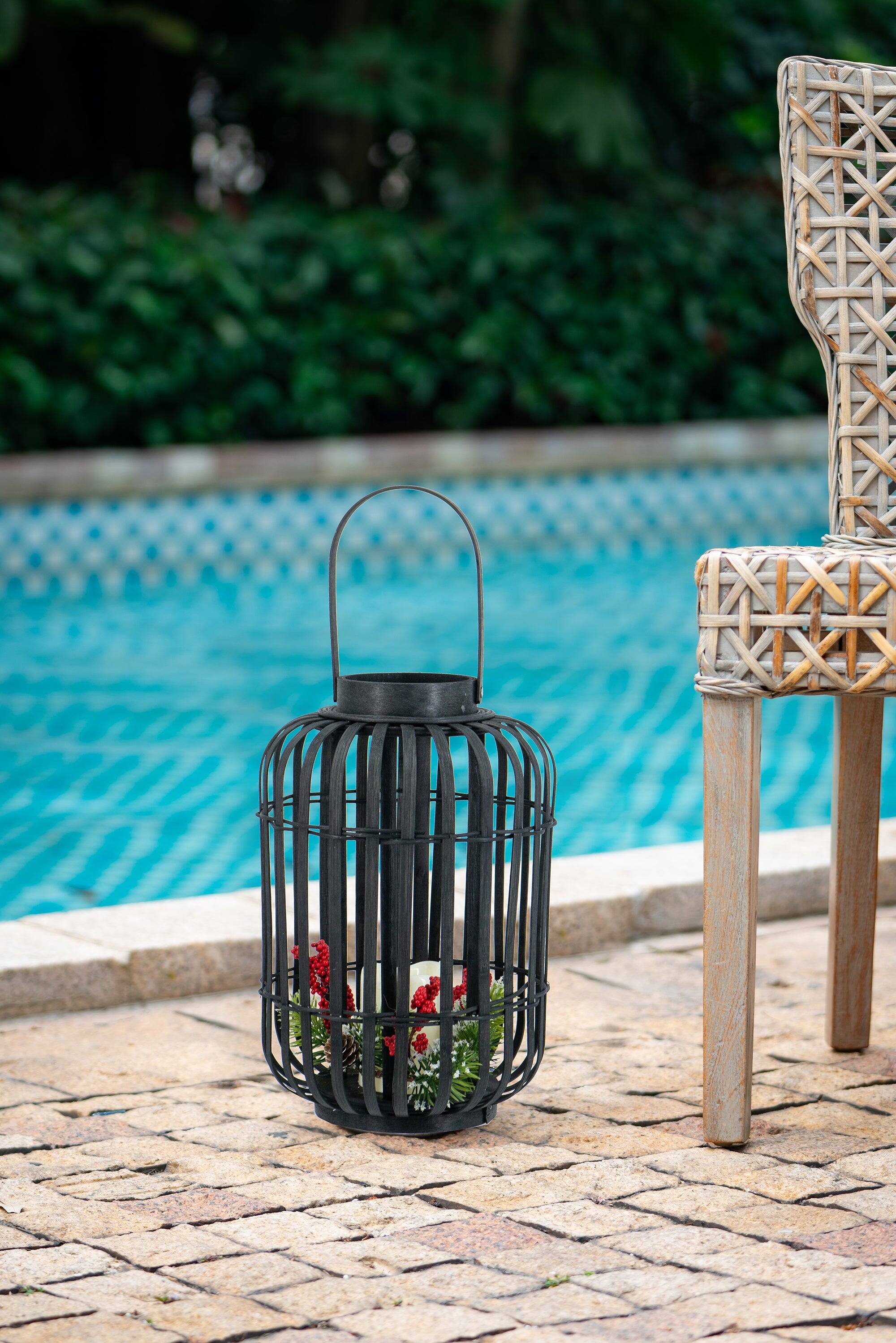 Alt View 2. Boyel Living - Black Bamboo Lantern with White LED Candle.