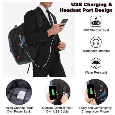backpack with battery bank for charging laptop Travel Fits 17 Inch Computer & Tablet USB Port Black keeps the bag standing upright and protects contents from damage WITZMAN Travel Backpack with USB