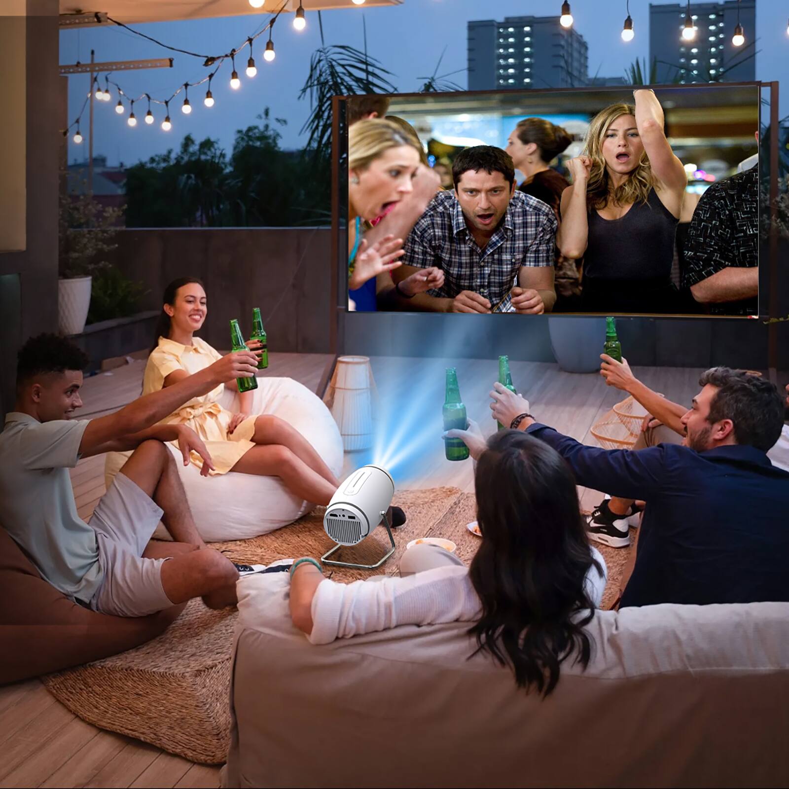 Alt View 4. URAO - Mini Projector with WiFi and Bluetooth, 4K 1080P Support Portable Projector 180° Rotatable 130'' Screen - White.