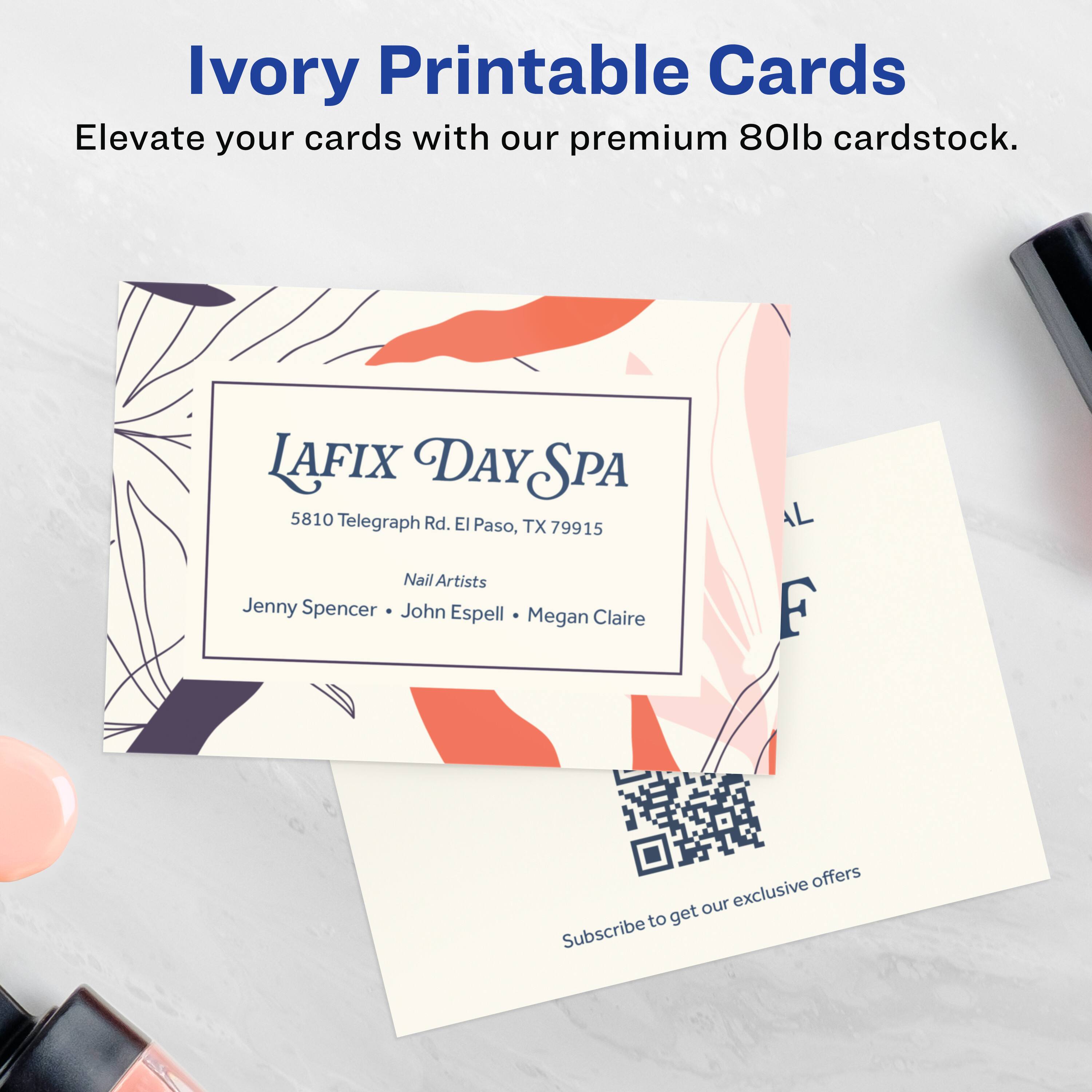 Ivory Printable Cards  
Elevate your cards with our premium 80lb cardstock.  

LAFIX DAY SPA  
5810 Telegraph Rd. El Paso, TX 79915  

Nail Artists  
Jenny Spencer  
John Espell  
Megan Claire  

Subscribe to get our exclusive offers