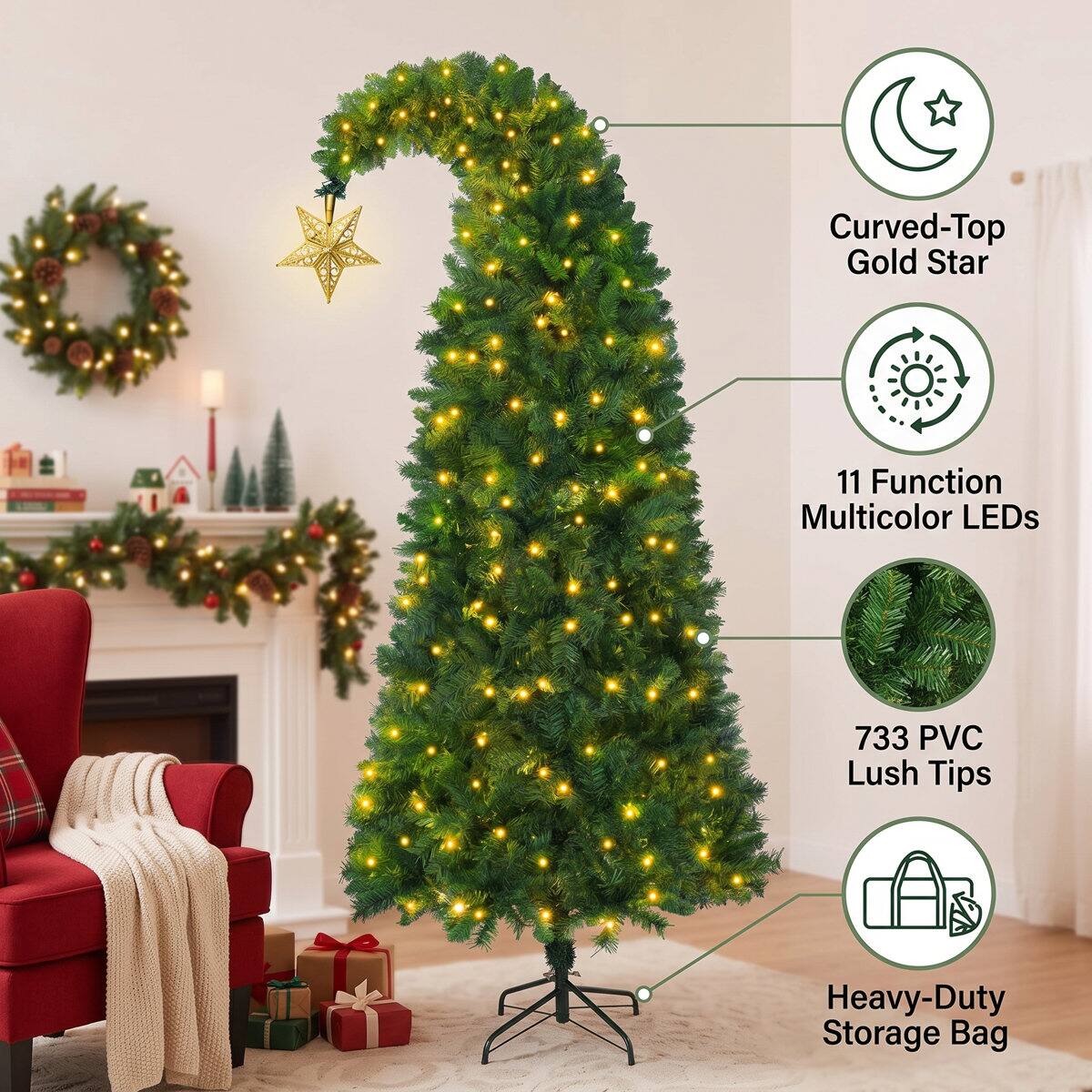 Curved-Top Gold Star  
11 Function Multicolor LEDs  
733 PVC Lush Tips  
Heavy-Duty Storage Bag