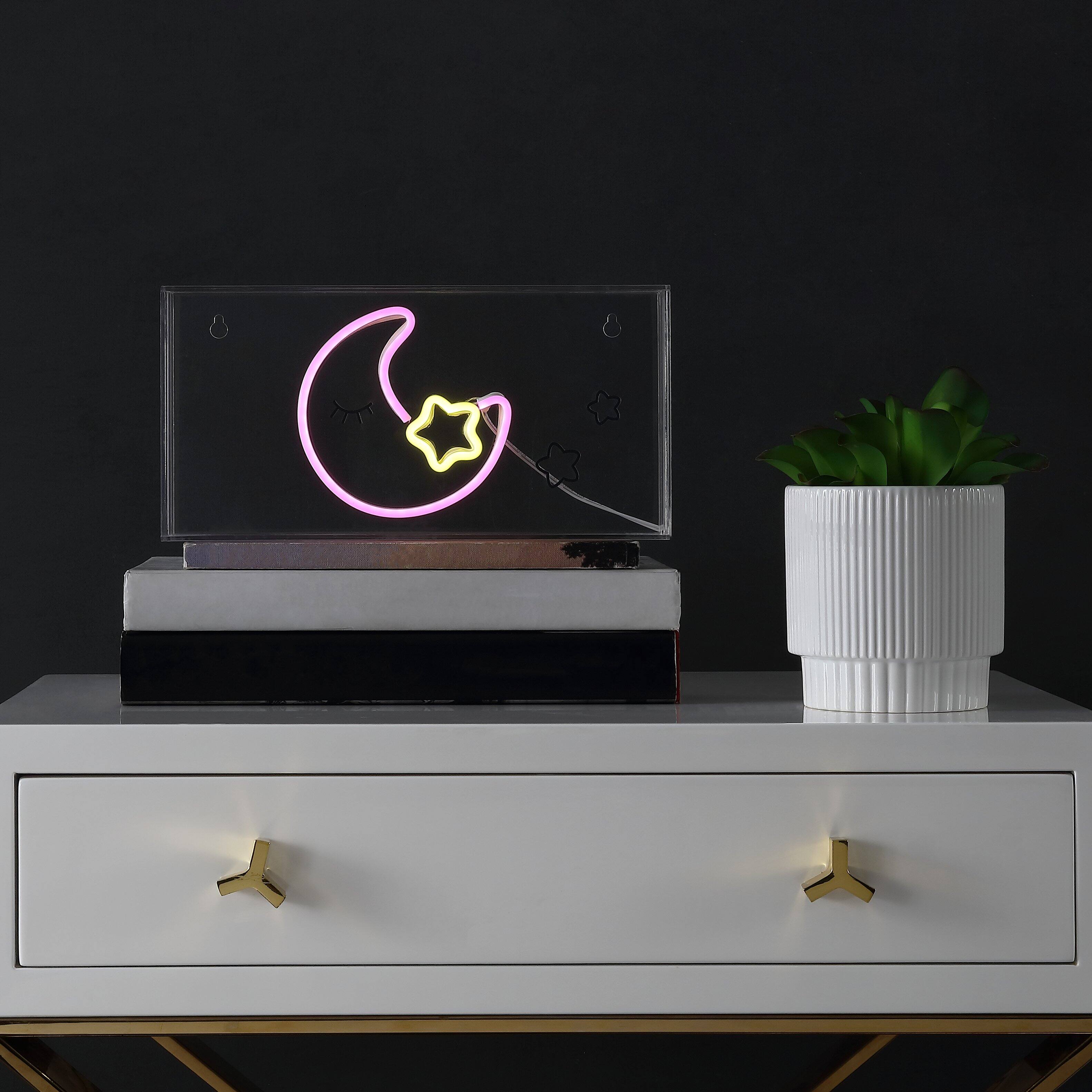 Alt View 5. Jonathan Y - Moon 11.8" Contemporary Glam Acrylic Box USB Operated LED Neon Light, Pink/Yellow - Pink/Yellow.